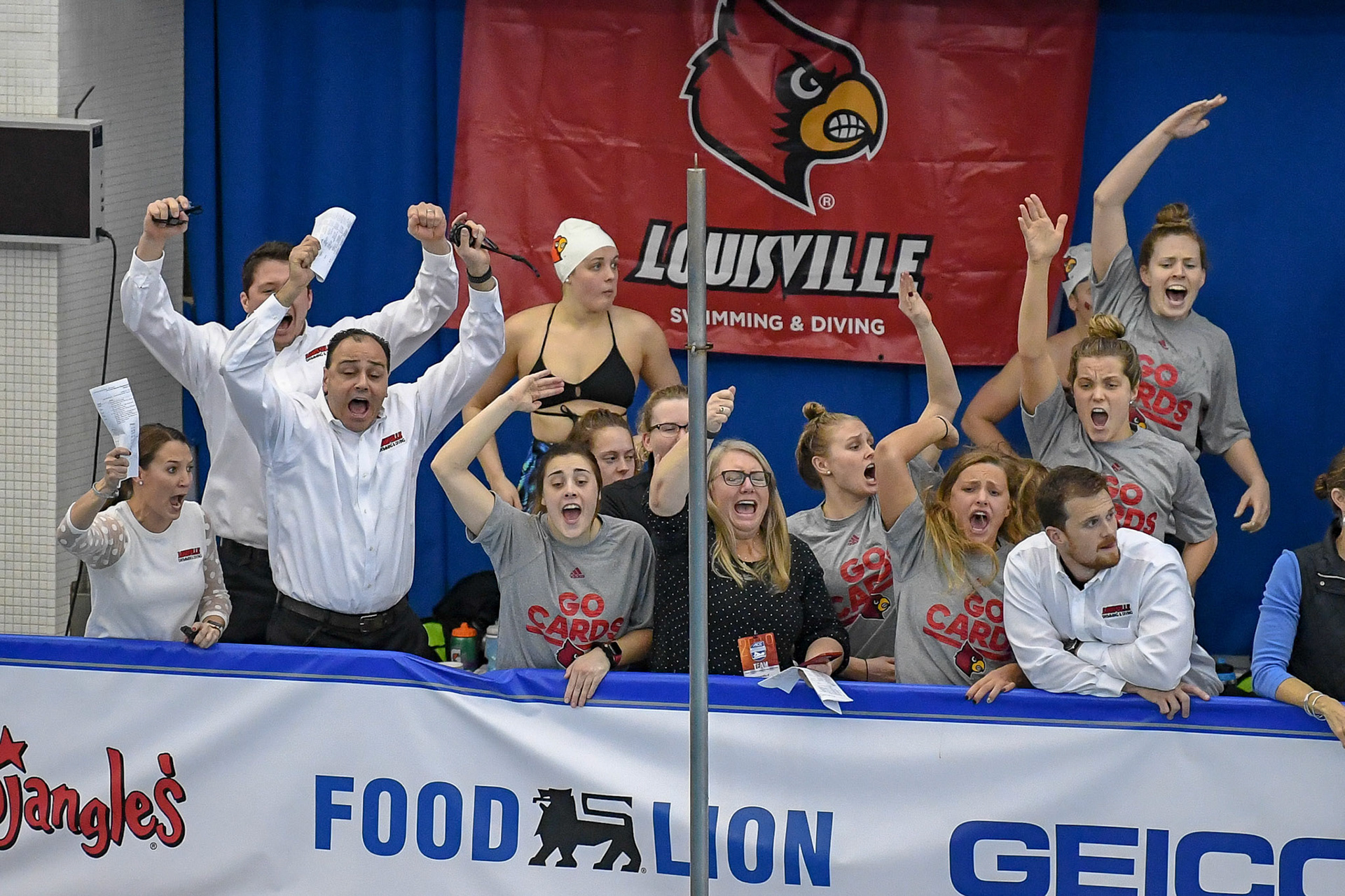 GREENSBORO, NC - FEBRUARY 21, 2019: University of Louisville Swim &amp; Dive Team compete at the ACC Swimming &amp; Diving Championship in Greensboro, North Carolina (Photo by Keith Sliney).