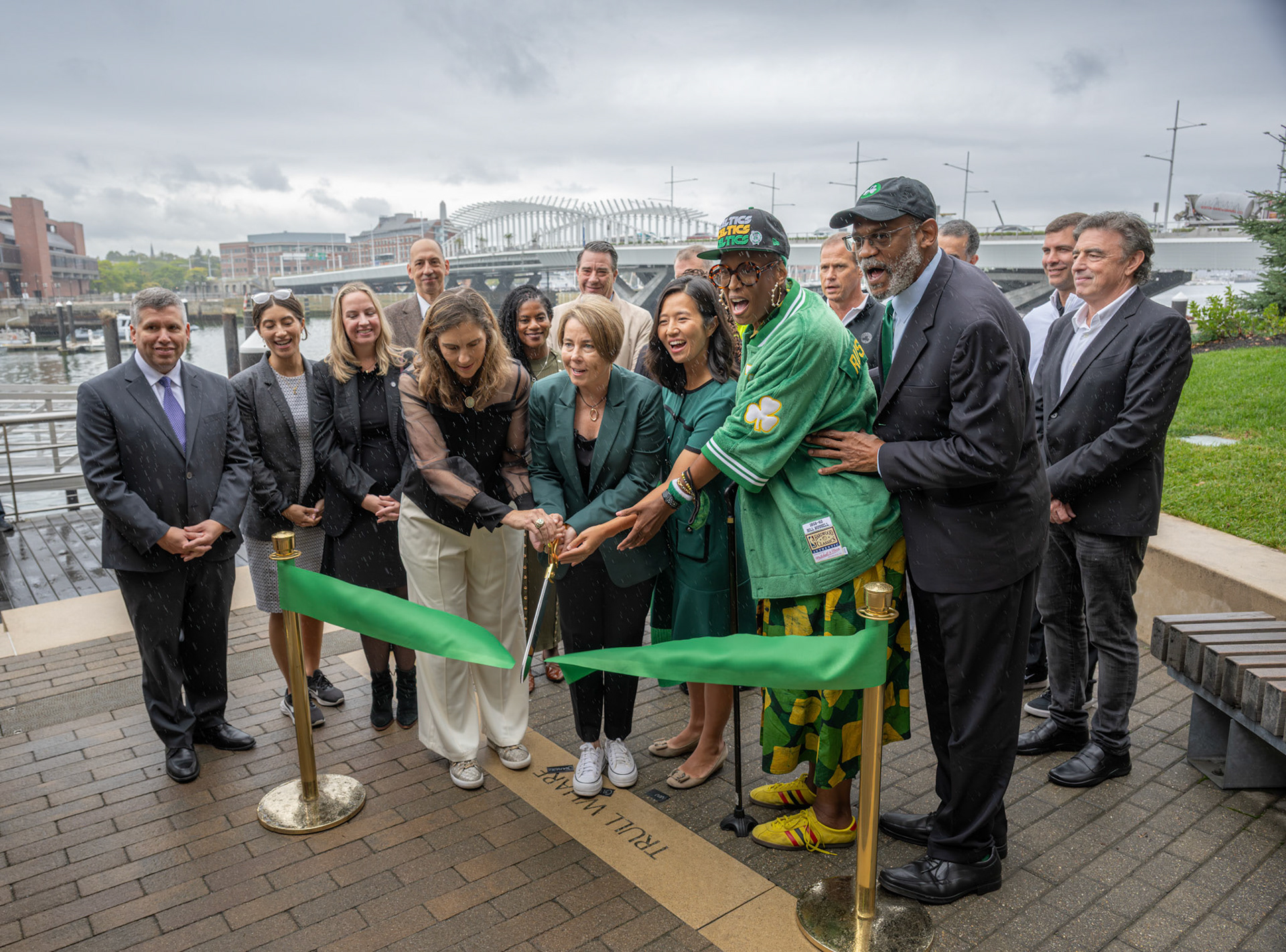 BOSTON, MA - September 24, 2025: The City of Boston officially celebrate the Bill Russell Bridge with a press coinference and ribbon cutting ceremony. Speakers include Governor Maura Healey and Mayor Michelle Wu. (Photo by Keith Sliney).
