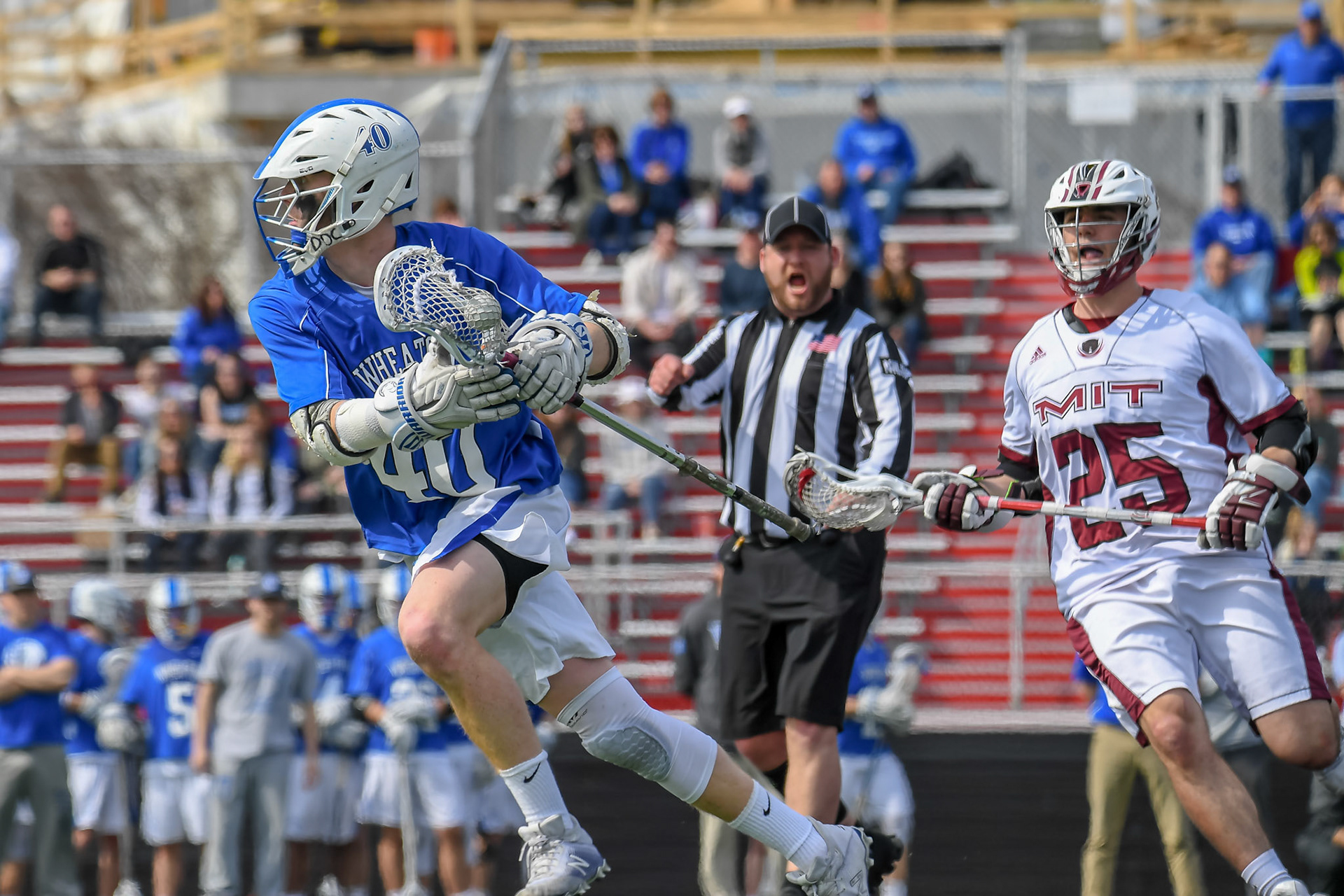 CAMBRIDGE, MA - MARCH 30, 2019: Wheaton College Lacrosse vs Massachusetts Institute of Technology at MIT (Photo by Keith Sliney).