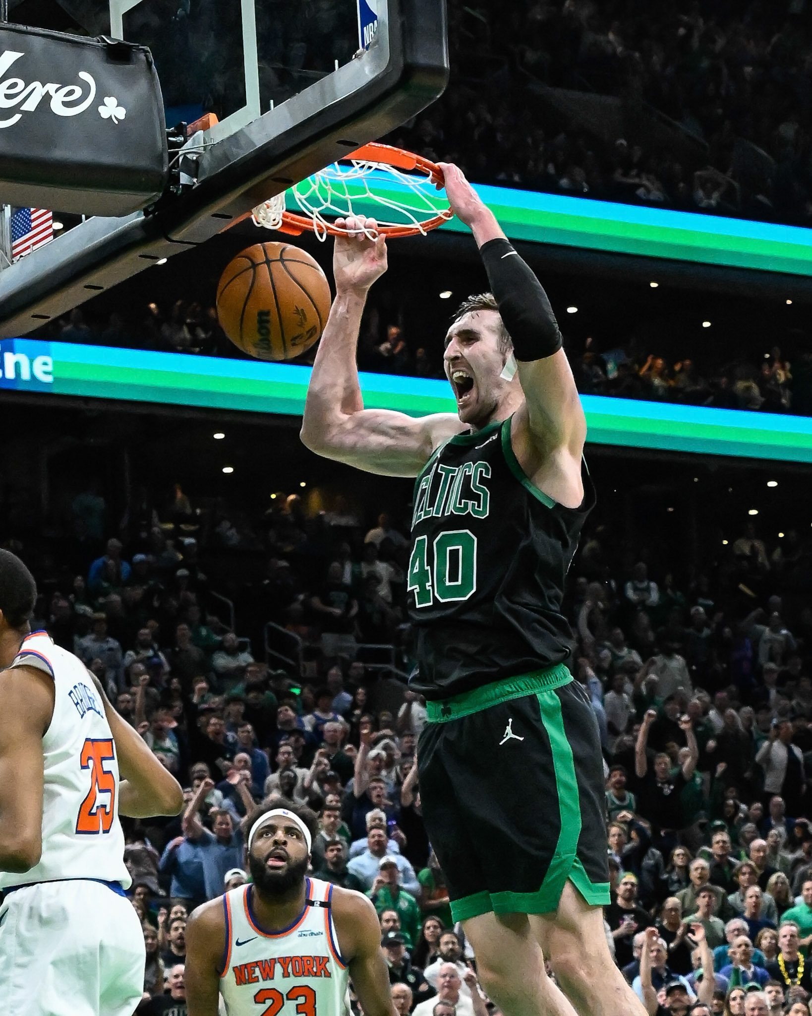 BOSTON, MA - MAY 14, 2025: Boston Celtics vs New York Knicks in Round 2 Game 5 of the NBA Playoffs at TD Garden (Photo by Keith Sliney).