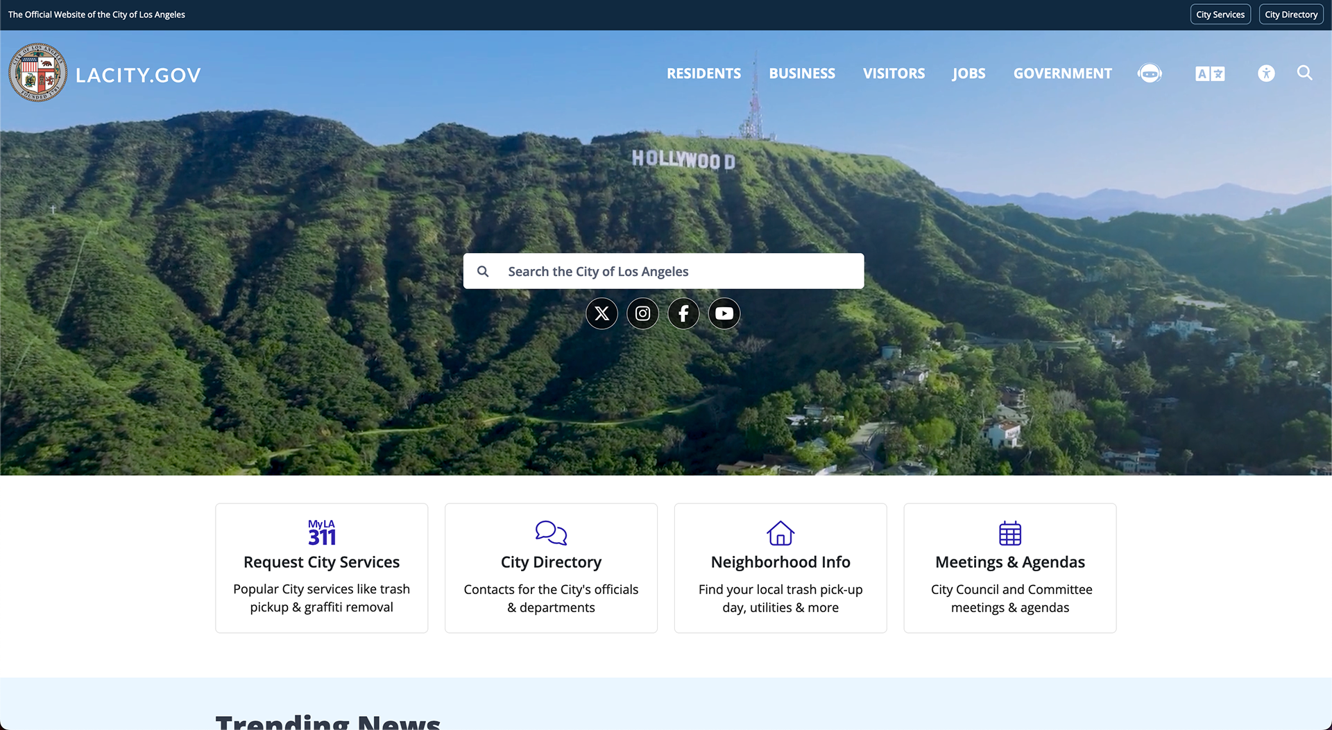 Los Angeles' website homepage