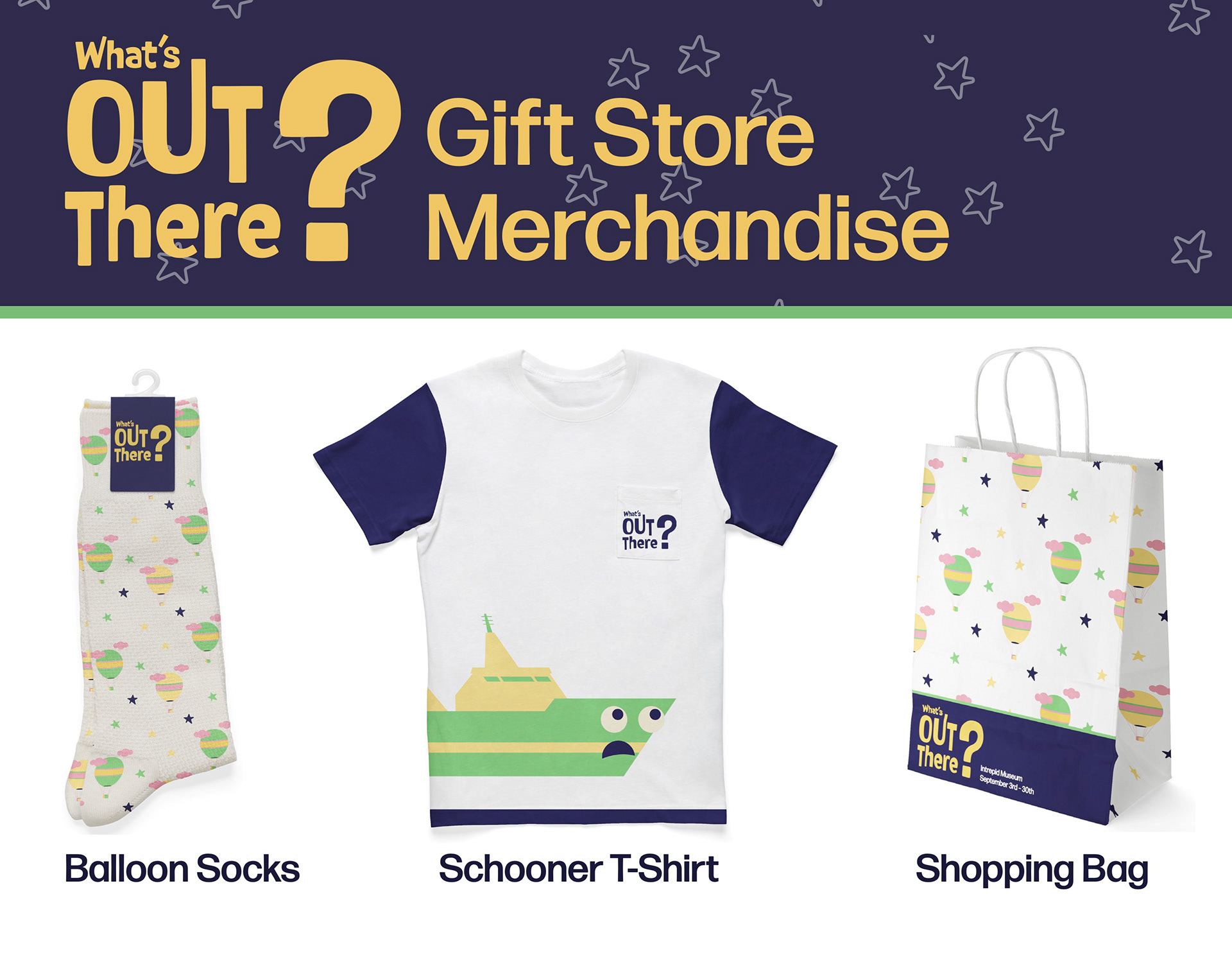 Balloon socks, a ship shirt, and a shopping bag!