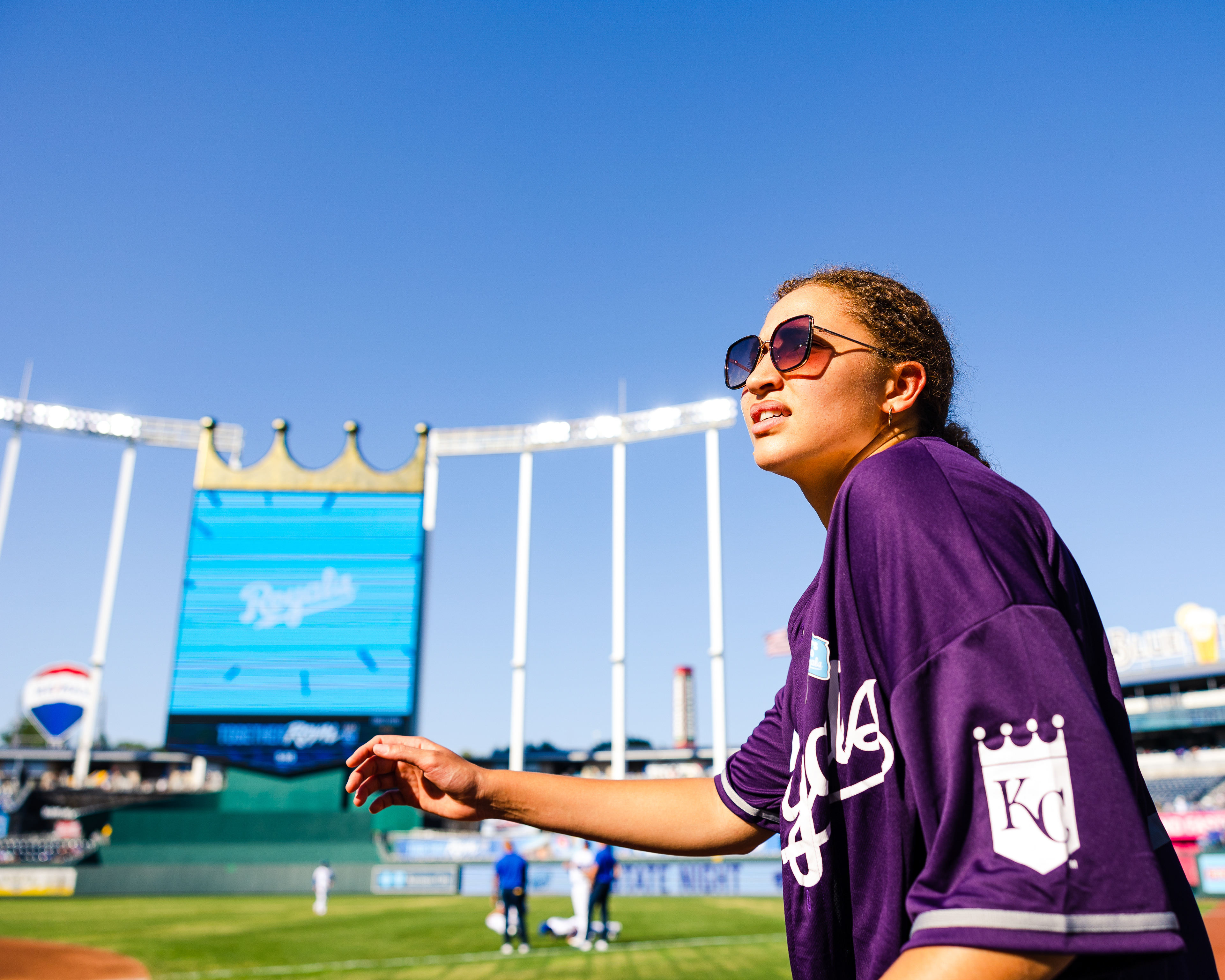 Kansas State Women's Basketball's Ayoka Lee walks onto field during K-State Day at the K.