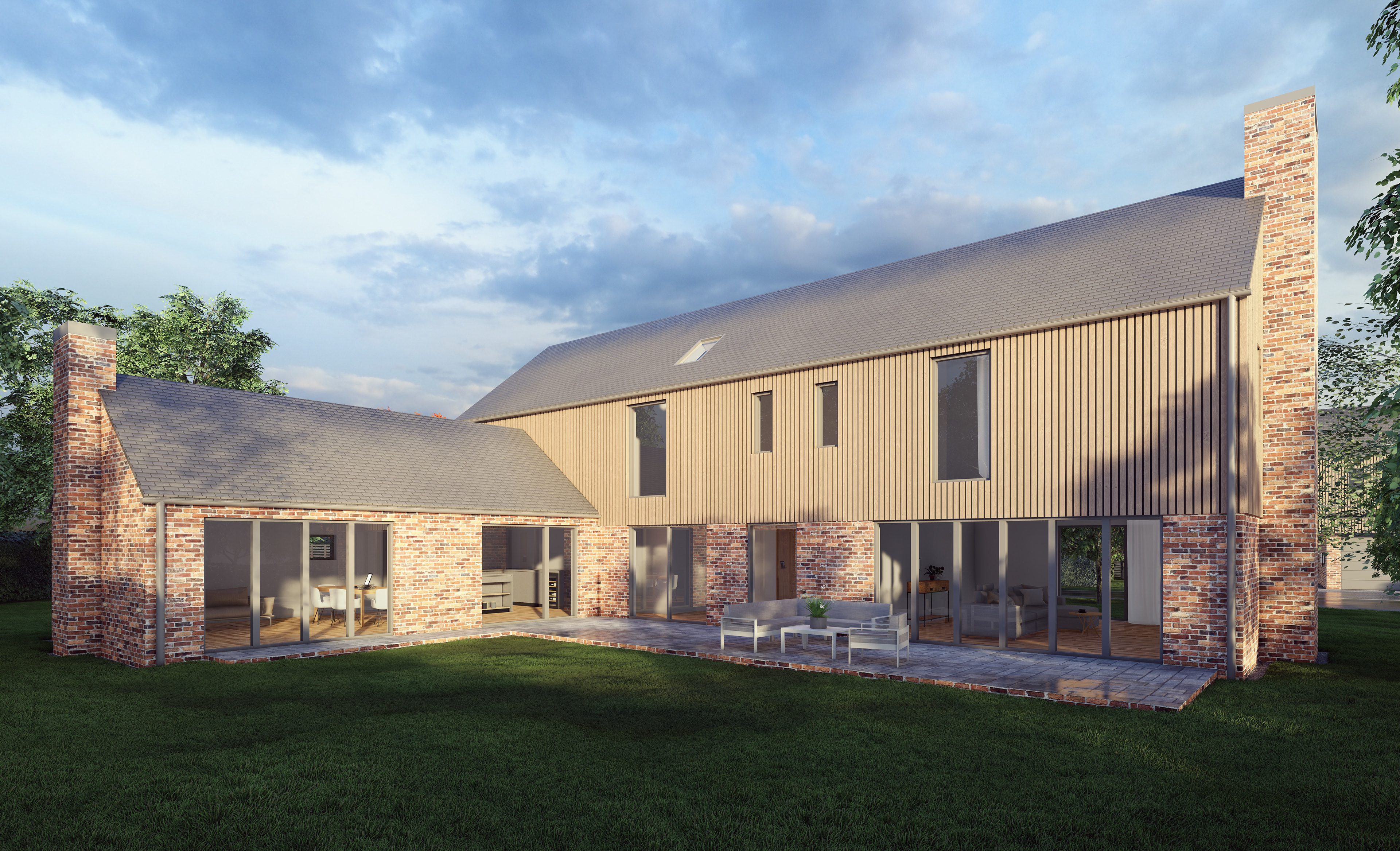 Alley Garden, Worcestershire, Rear External CGI Zinc Architecture