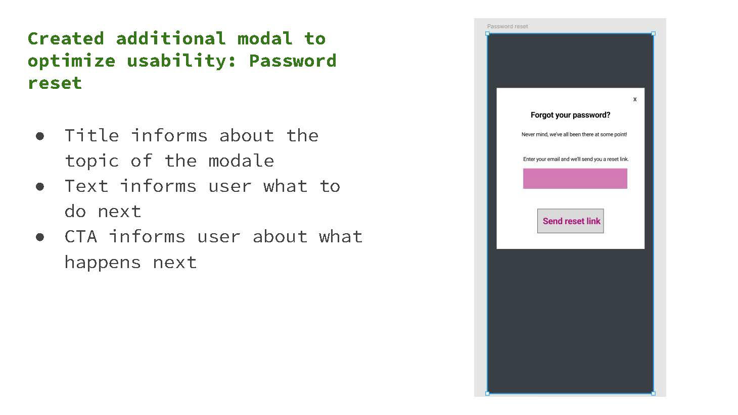 Additional modal: Password reset