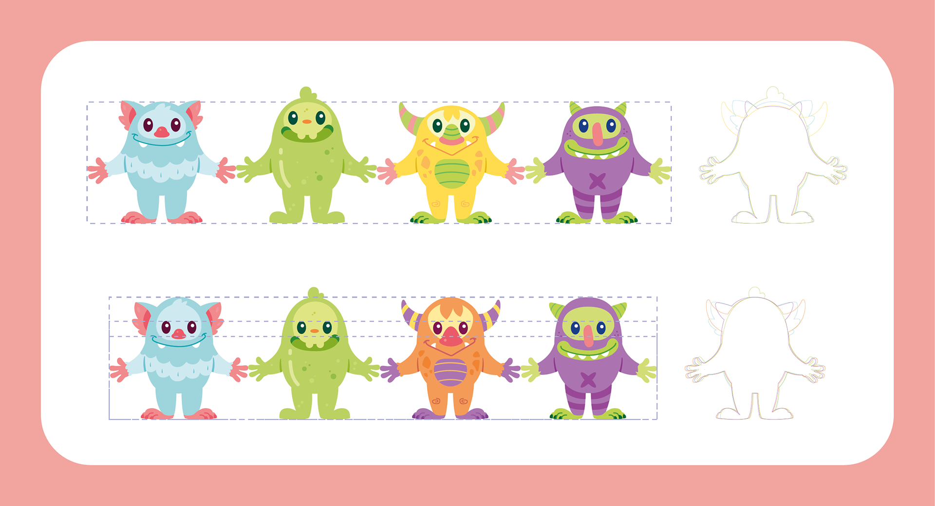 Monstres - Artwork d'origine (haut) vs Artwork finaux (bas)