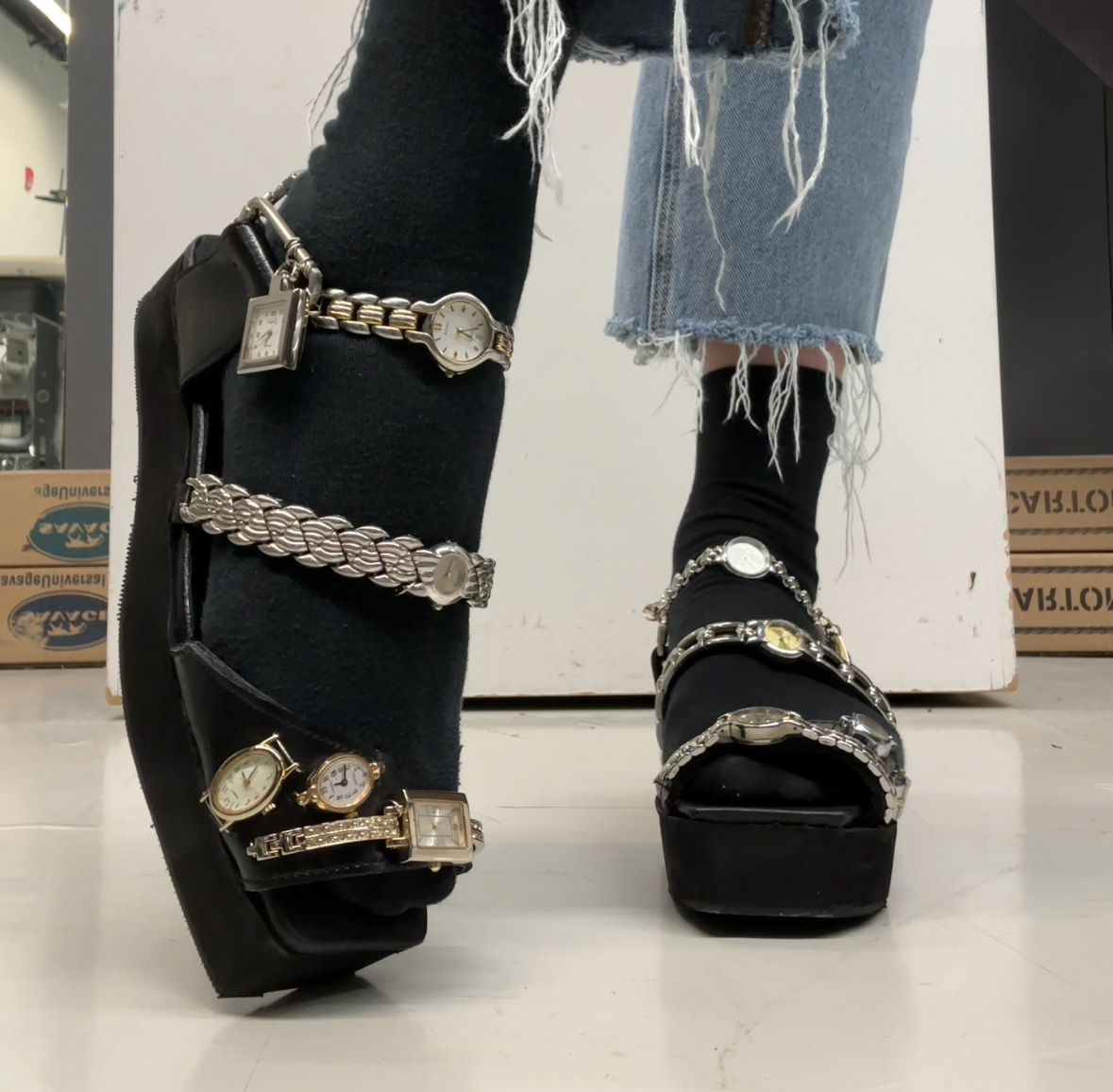 Upcycled Watch Strappy Platforms