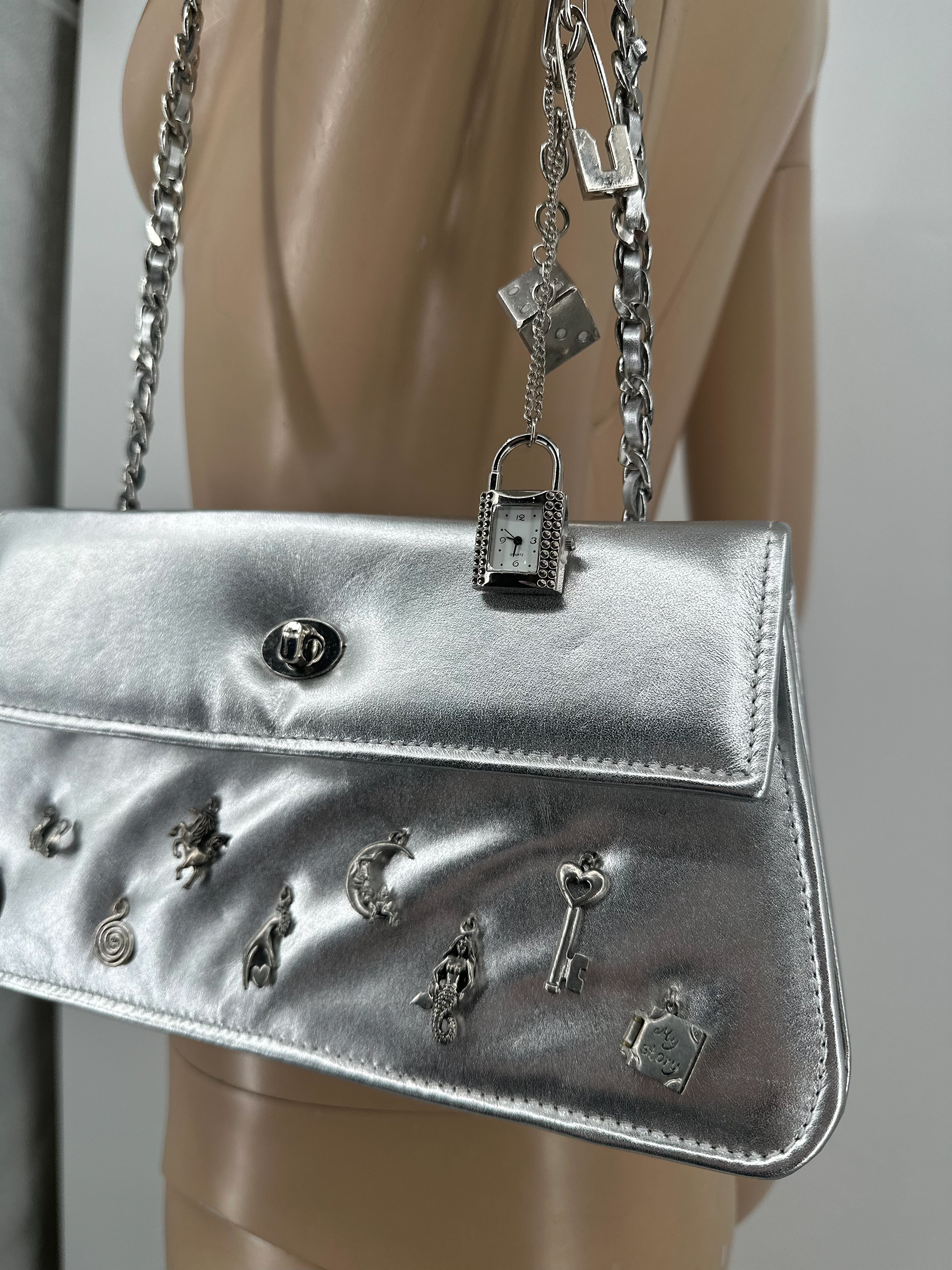 Semi-Constructed Chrome Leather Charm Bag / Spring 2024