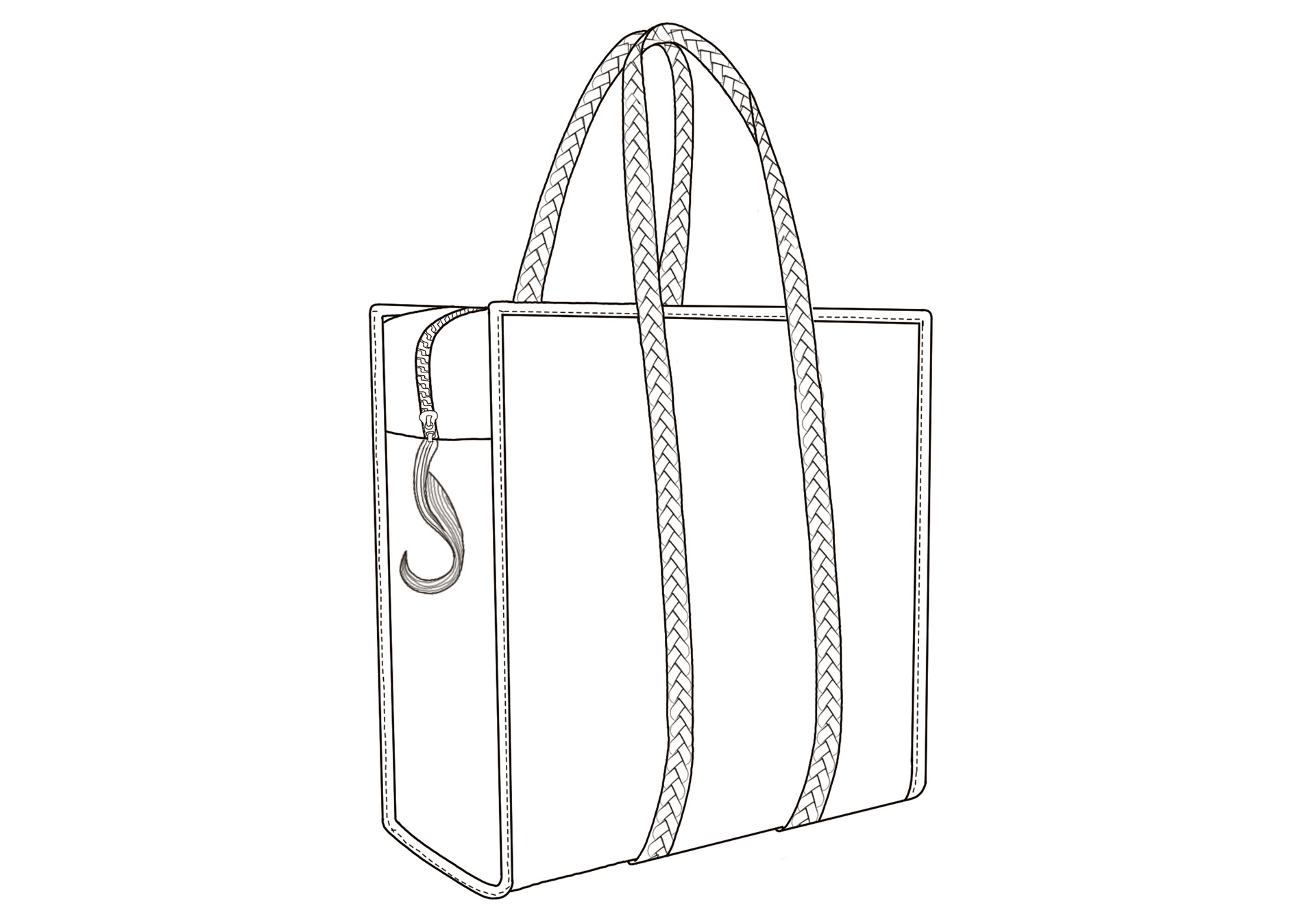 Hair Mare: Braided Flat Bottom Tote / Black Line Sketch