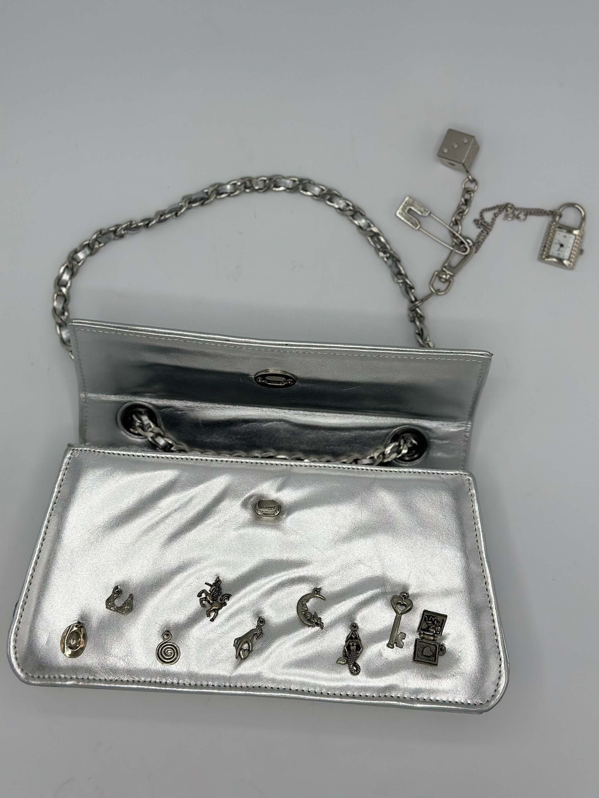 Semi-Constructed Chrome Leather Charm Bag / Spring 2024