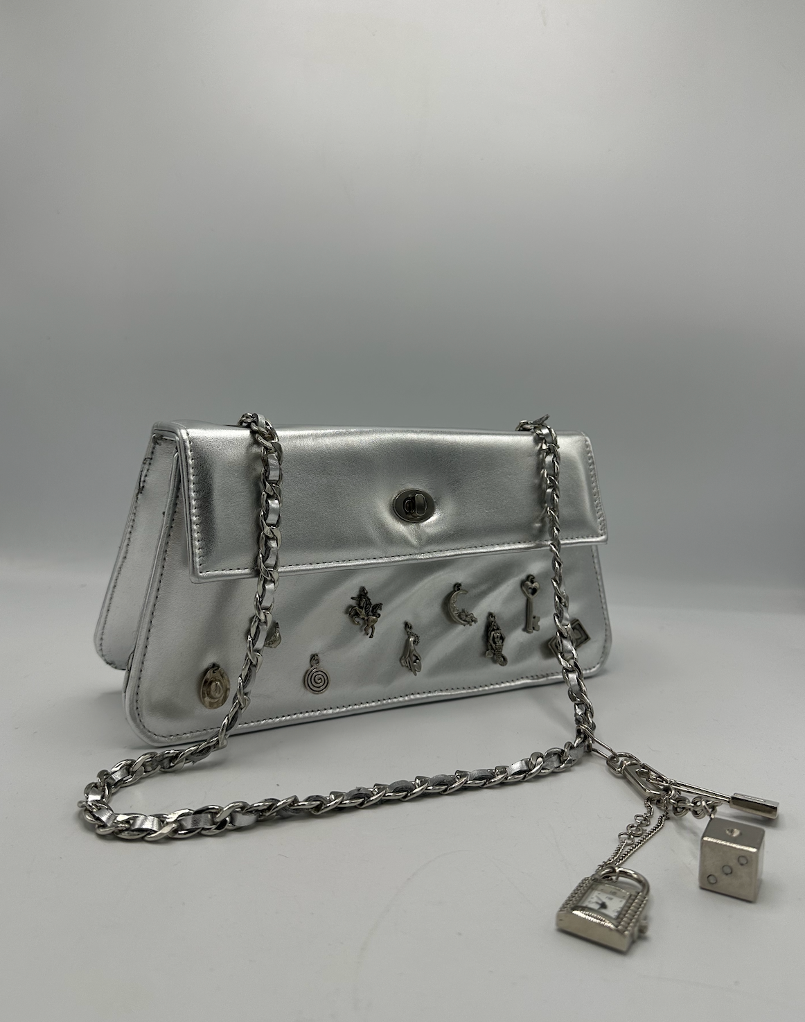 Semi-Constructed Chrome Leather Charm Bag / Spring 2024