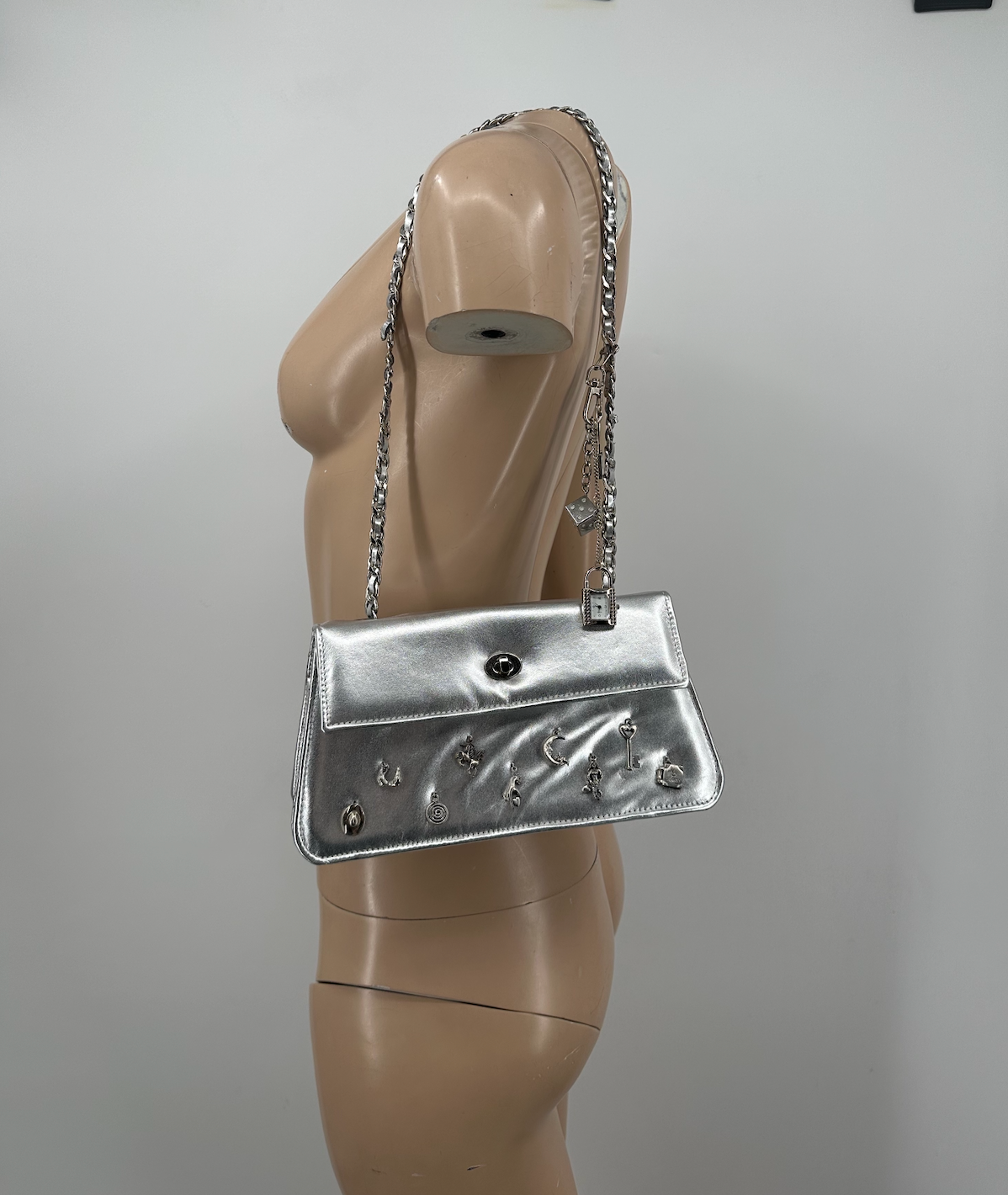 Semi-Constructed Chrome Leather Charm Bag / Spring 2024