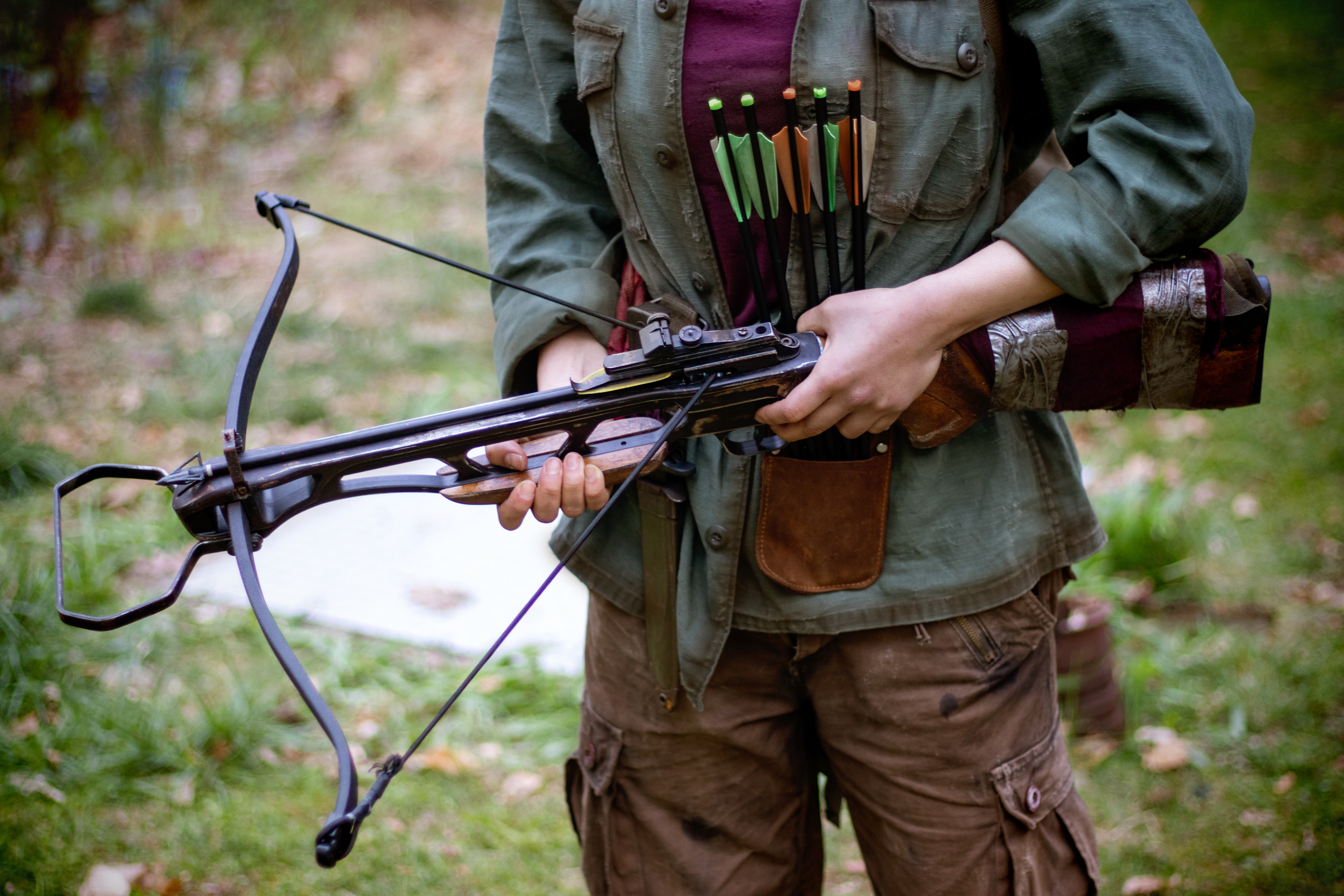 Hanna's Crossbow | Heavily Weathered Crossbow rendered safe with a lightweight elastic string, 3D Printed String Immobilizer, and 3D printed Rubber Arrowheads