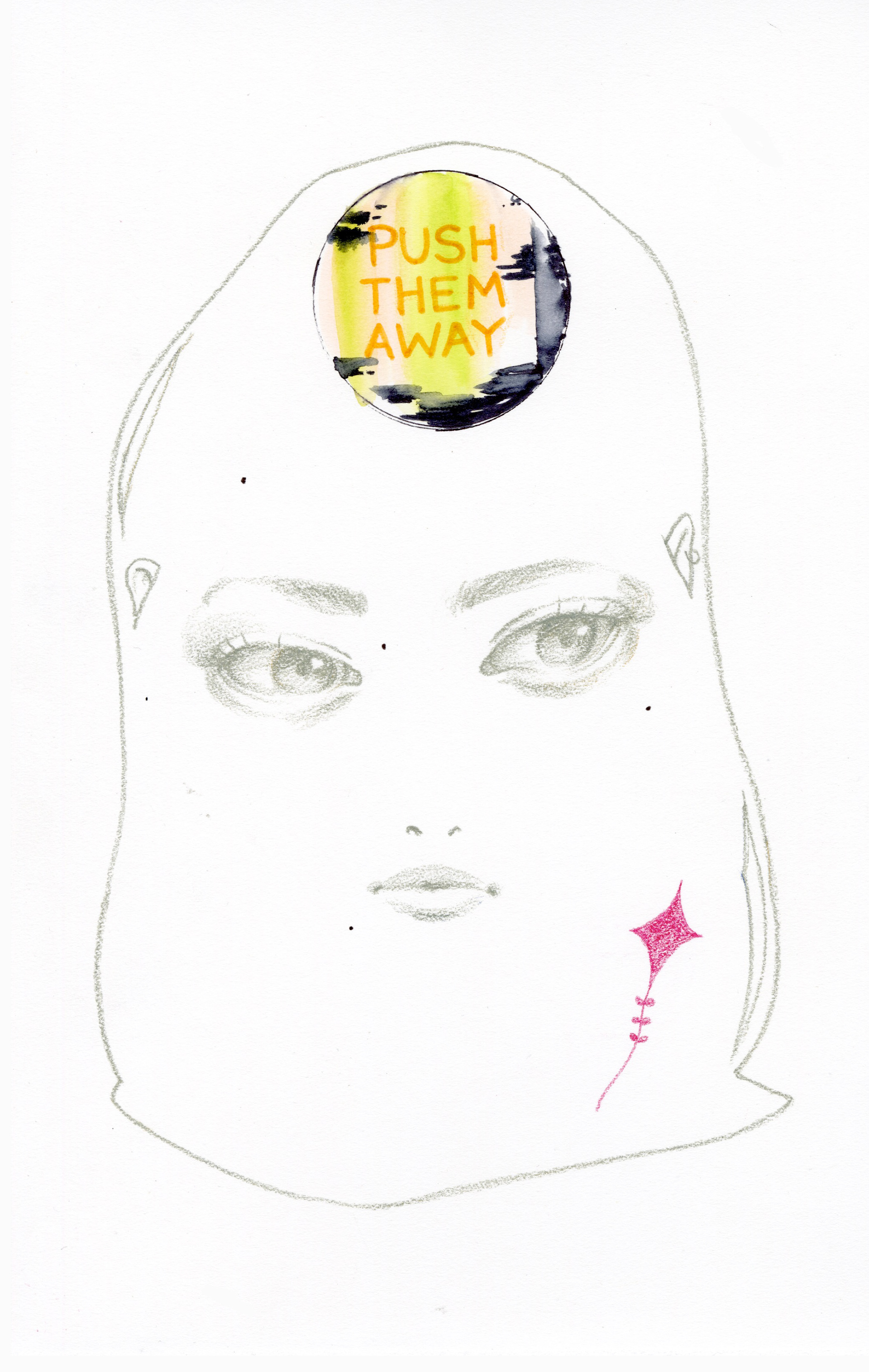 Push Them Away, Colored pencil and marker on paper, 2024