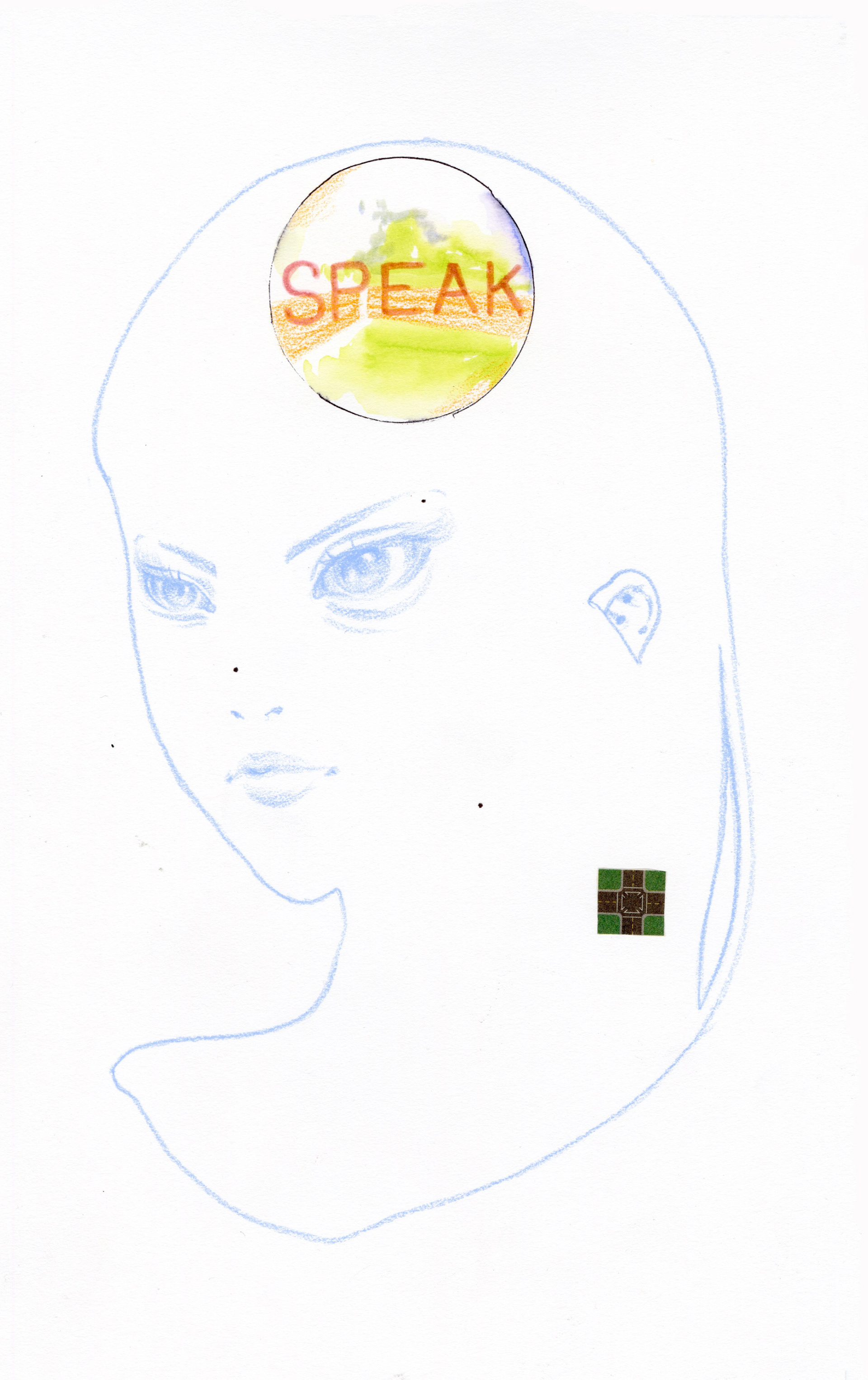 Speak, Colored pencil, marker, and collage on paper, 2024