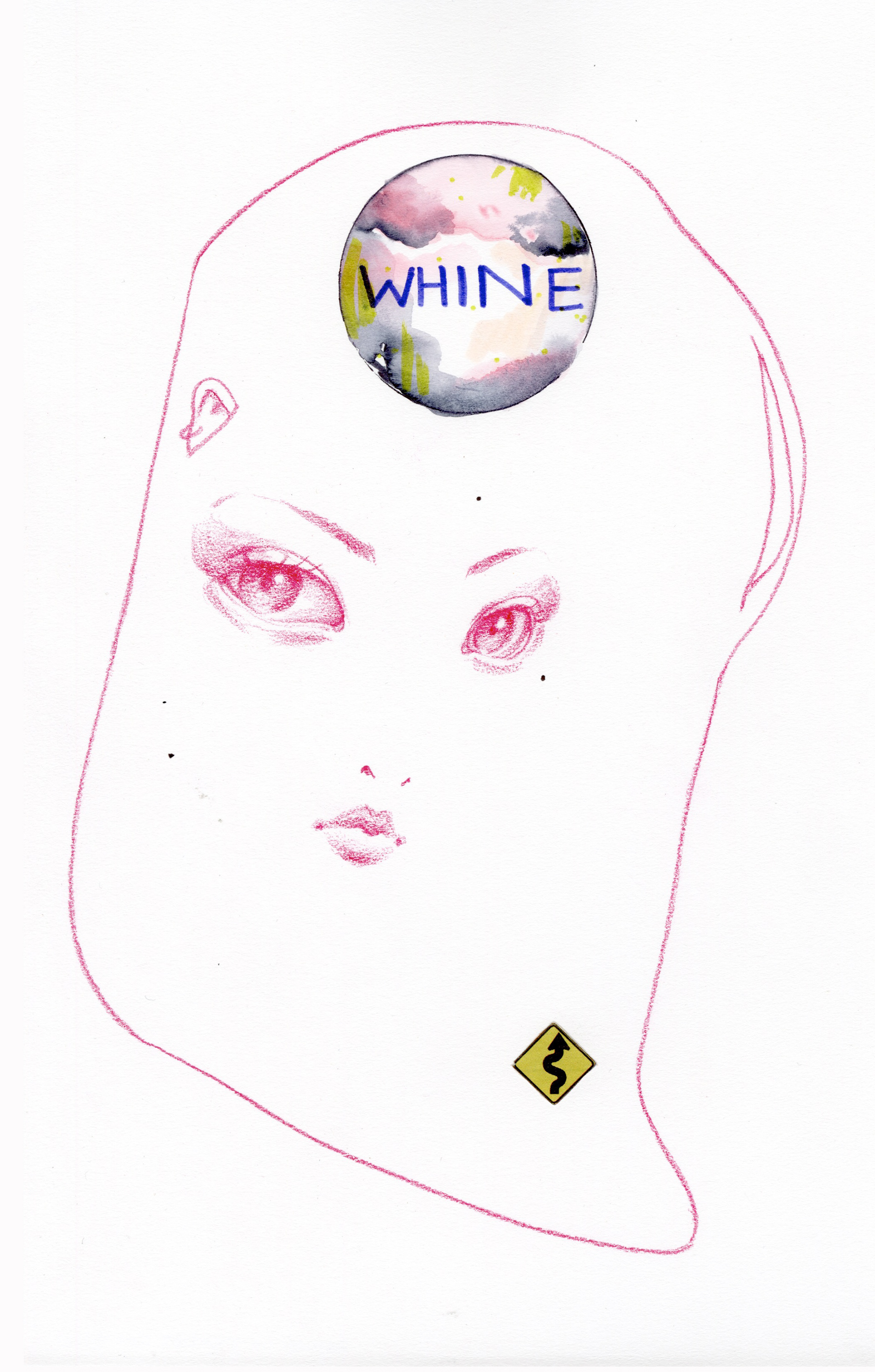 Whine, Colored pencil, marker, and collage on paper, 2024