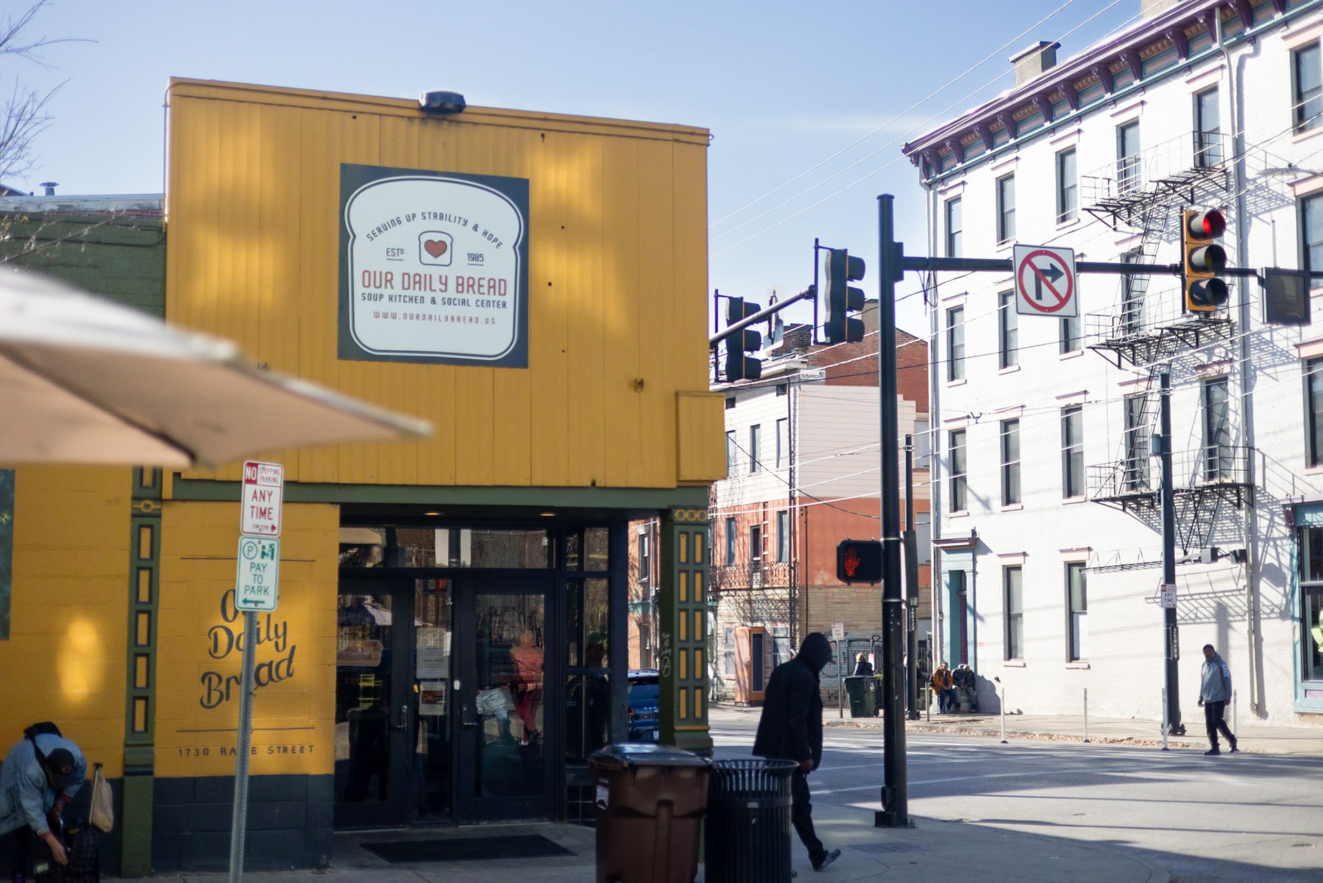 Our Daily Bread is located in Over the Rhine next to Findlay Market, a collection of stores that opened in 1855 selling anything from fresh spices to unique furniture. Our Daily Bread is Cincinnati’s largest soup kitchen and serves over 500 meals a day where 100% of the food they serve is either donated or rescued. “Every person in the Greater Cincinnati community has sufficient access to food, essential social services and a safe place of belonging,” is the vision of Our Daily Bread. While their Mission of the organization is “to provide stability and hope to guests in need of offering meals, hospitality and services in a safe, respectable environment in Over the Rhine.”
