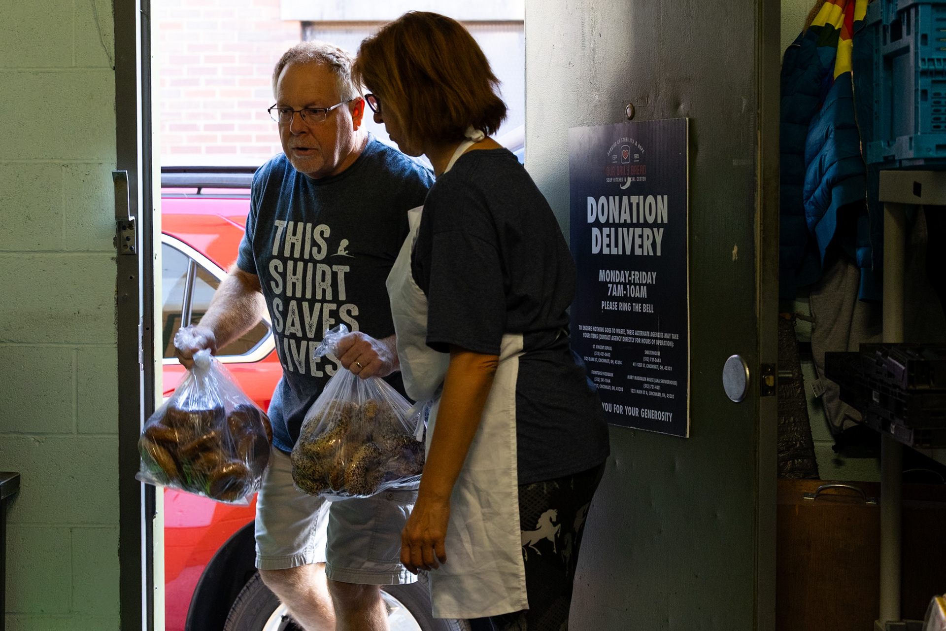 One of the many donations given to Our Daily Bread on November 10, 2023, were bags of bagels which will soon serve as meals for the customers. At Our Daily Bread, 100% of the food that they serve is either donated or rescued food. In 2022, they served a total of 145,006 meals which came from the 187,878 pounds of donated & rescued food that they received. The donated food in 2022 totaled in at a value of $515,341, which was a part of 2,952 food donation drop-offs. When comparing the amount of food that was donated in 2022, Our Daily Bread had a 16% increase from 2021.