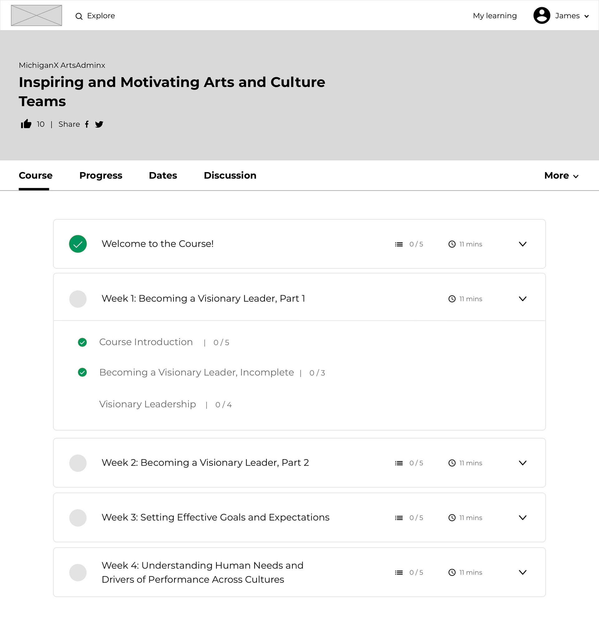 Wireframing Iteration: Course Item