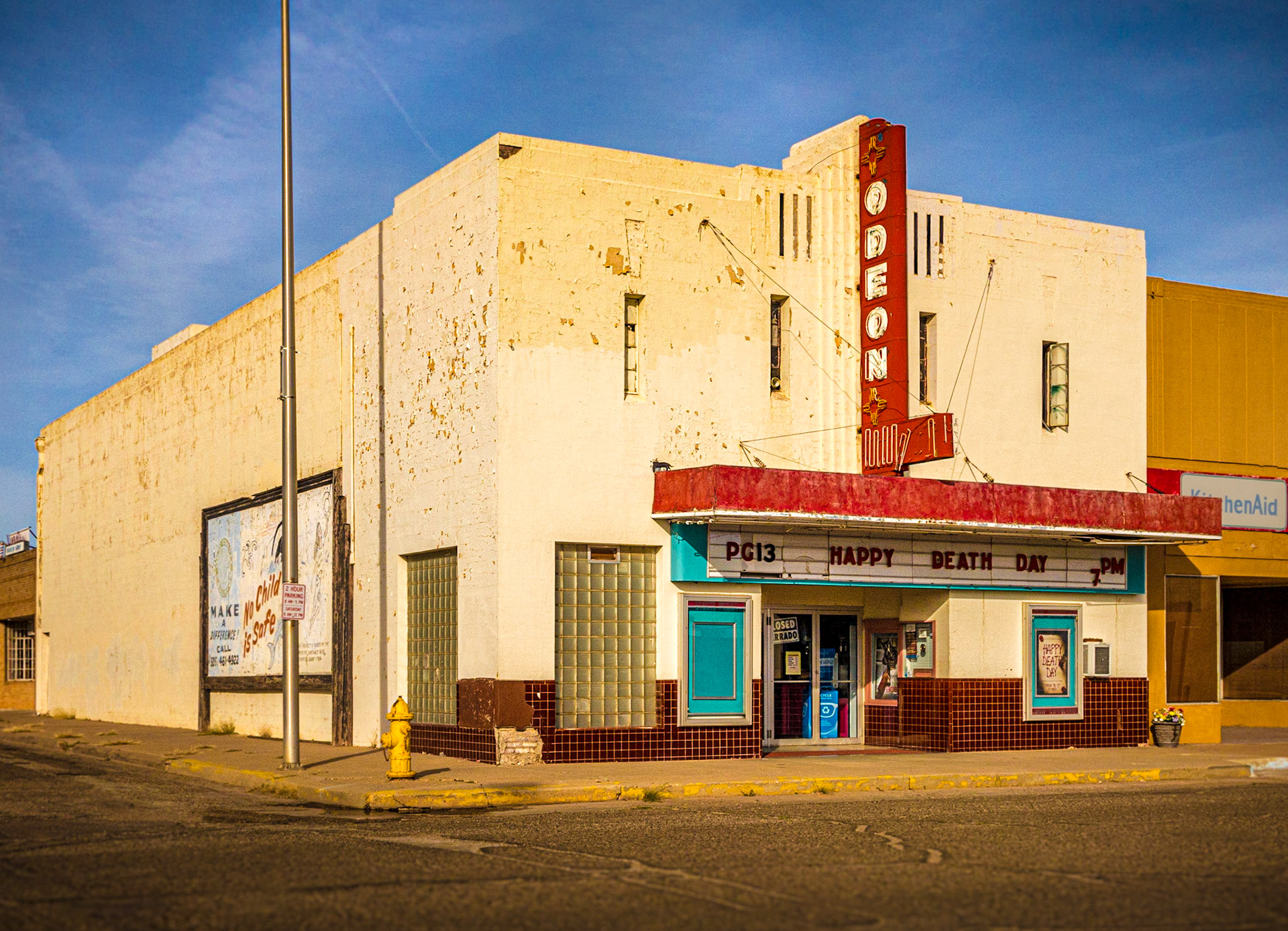 August 27, 2019"Happy Death Day" at the Odeon Theatre, 123 S 2nd St, Tucumcari, NM (theater is still in operation-"Dora and The Lost City of Gold" now playing)From the theater's Facebook page:"1937 Historical movie theatre dedicated to preserving the motion picture industry historically, but with today's digital and audio technologies. We are the oldest continuously running movie theatre in New Mexico. Since 1937 we have never shut our doors to business. We are the 3rd owner! We hope to see you!"
