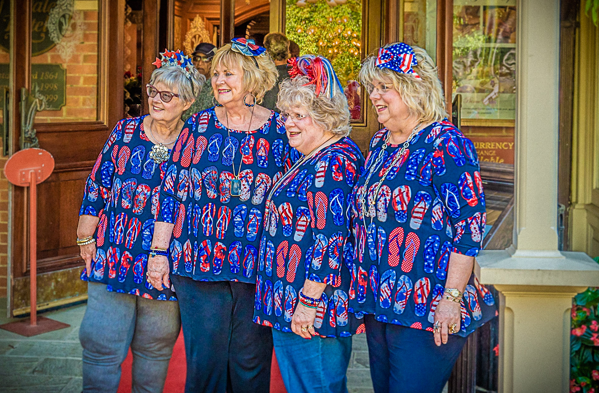 June 21, 2019Four ladies with matching blouses on holiday at the Prince of Wales Hotel in Niagara-on-the-Lake, Ontario, Canada.(I have no idea why they have matching blouses.)