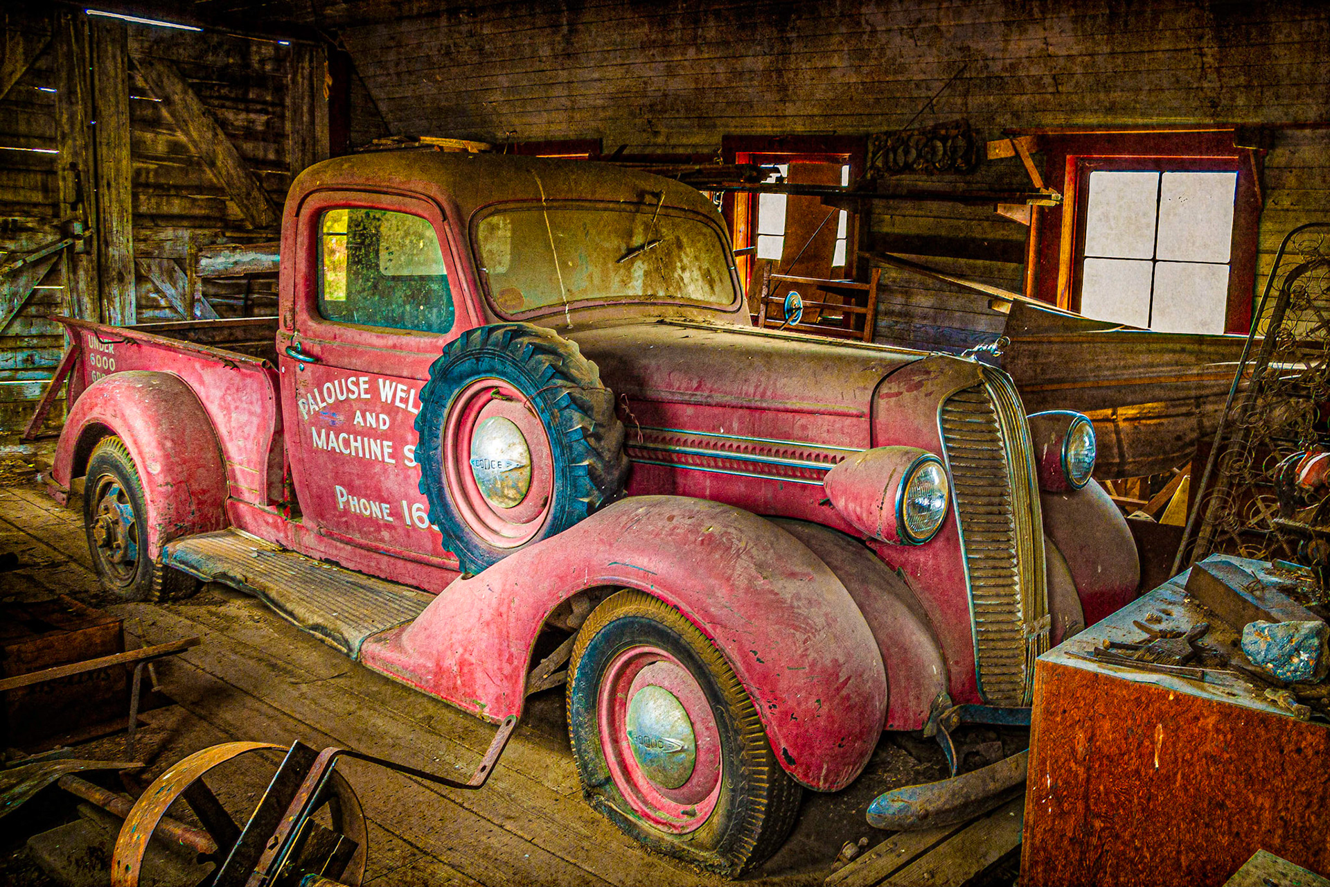 July 19, 2020A 1937 Dodge pickup truck in the Palouse region of Washington State. The sign on the door reads Palouse Welding and Machine Shop.There is still a Palouse Welding and Machine Shop but I'm pretty sure it's not the same shop since the one located in Palouse, WA was started in 1985.