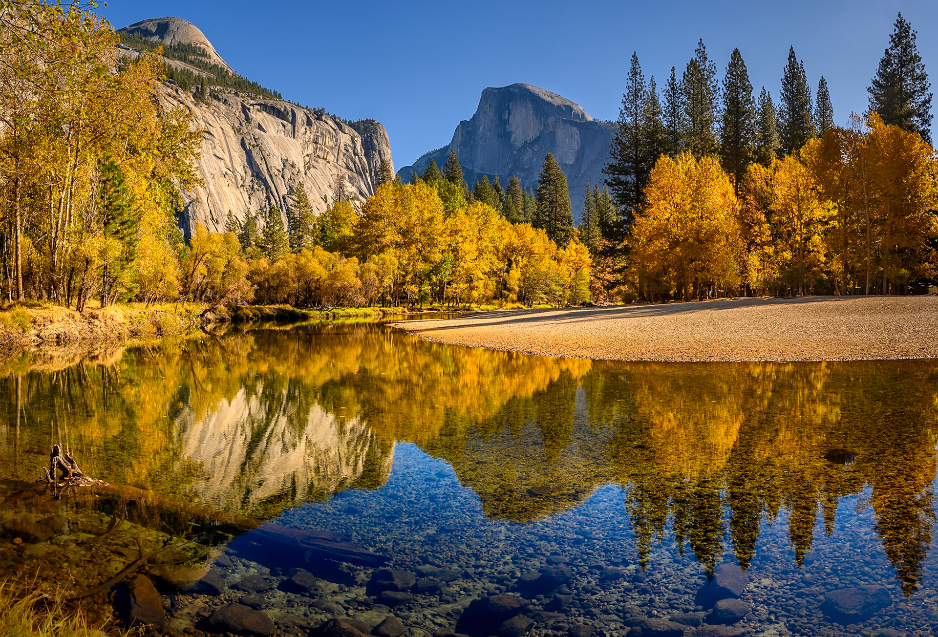March 17, 2021· A pleasant fall morning along the Merced River in Yosemite Valley, California.Shot on a trip from Death Valley up the Eastern Sierras through Lone Pine and the Alabama Hills to Mono Lake then over the mountains to Yosemite...last trip before the pandemic hit. Looking forward to some sort of trip itinerary this year...just got my 2nd vaccine shot!If you are interested, this is an HDR pano from a Nikon Z7 and 14-24mm lens. If you want to know where the tripod holes are, look here: 37°44'38.05" N 119°34'57.65" W.