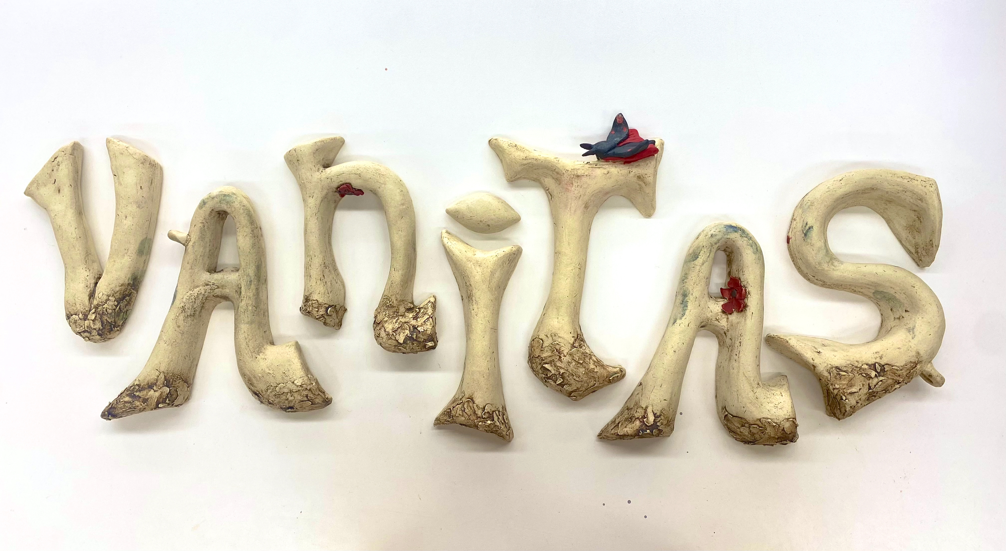 "Vanitas", clay hollow letter slab construction, 2022