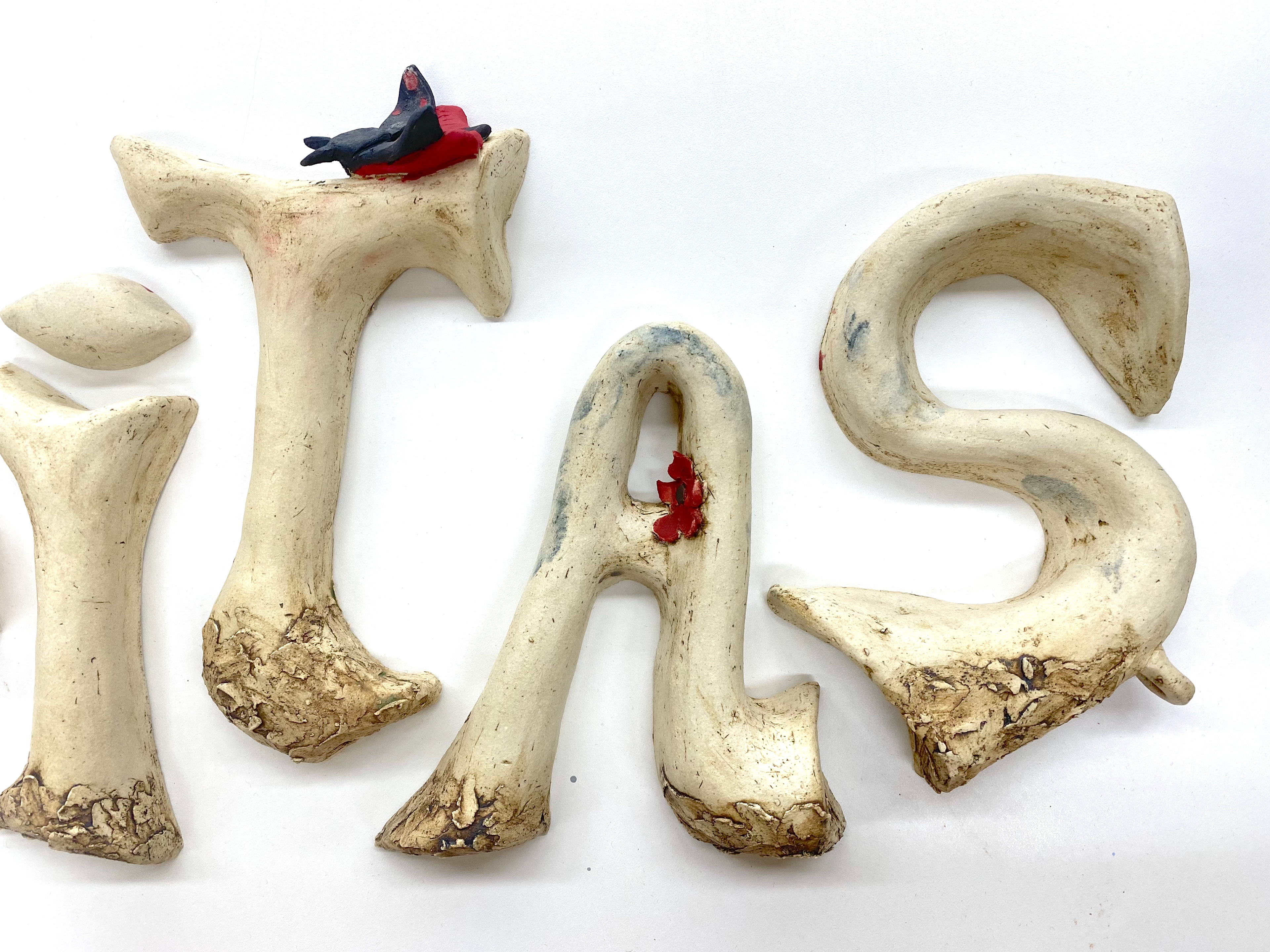 "Vanitas", clay hollow letter slab construction, 2022
