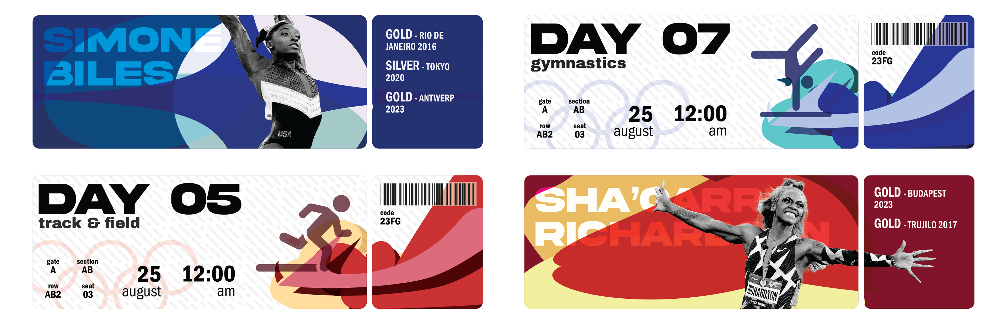 Ticket designs for the upcoming Olympics to be hosted here in LA.