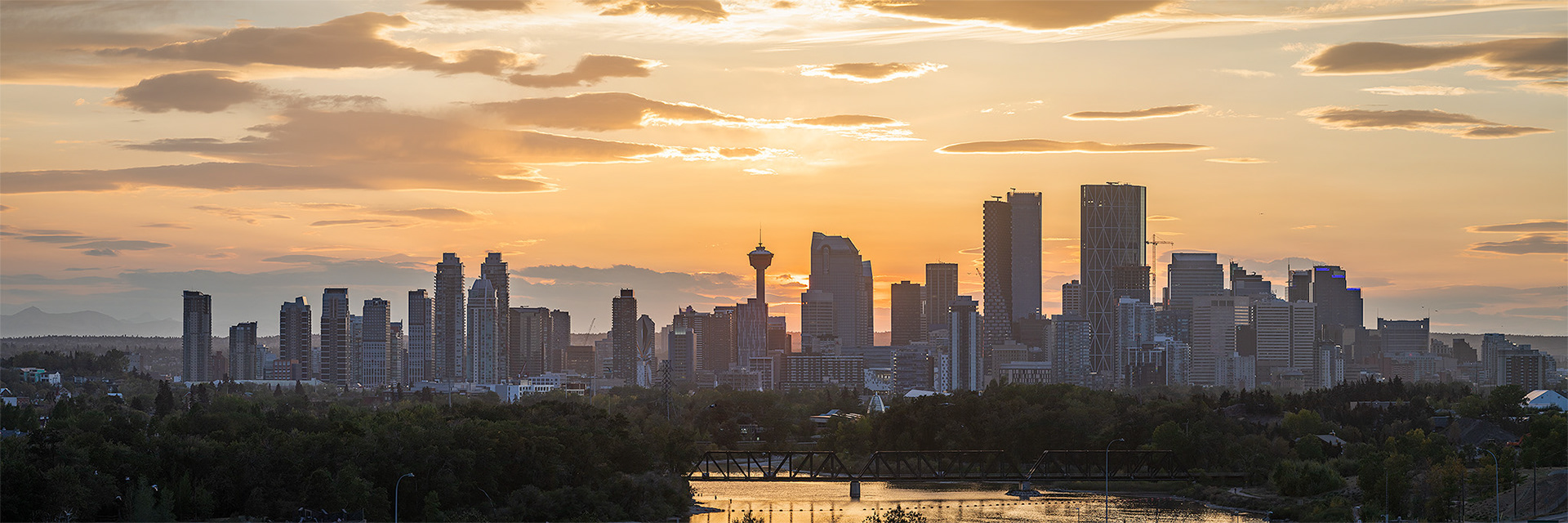 Setting Sun behind the Downtown Calgary skyline and Bow River, from near Max Bell Centre, Calgary, AB - September 18th (7:31 PM)