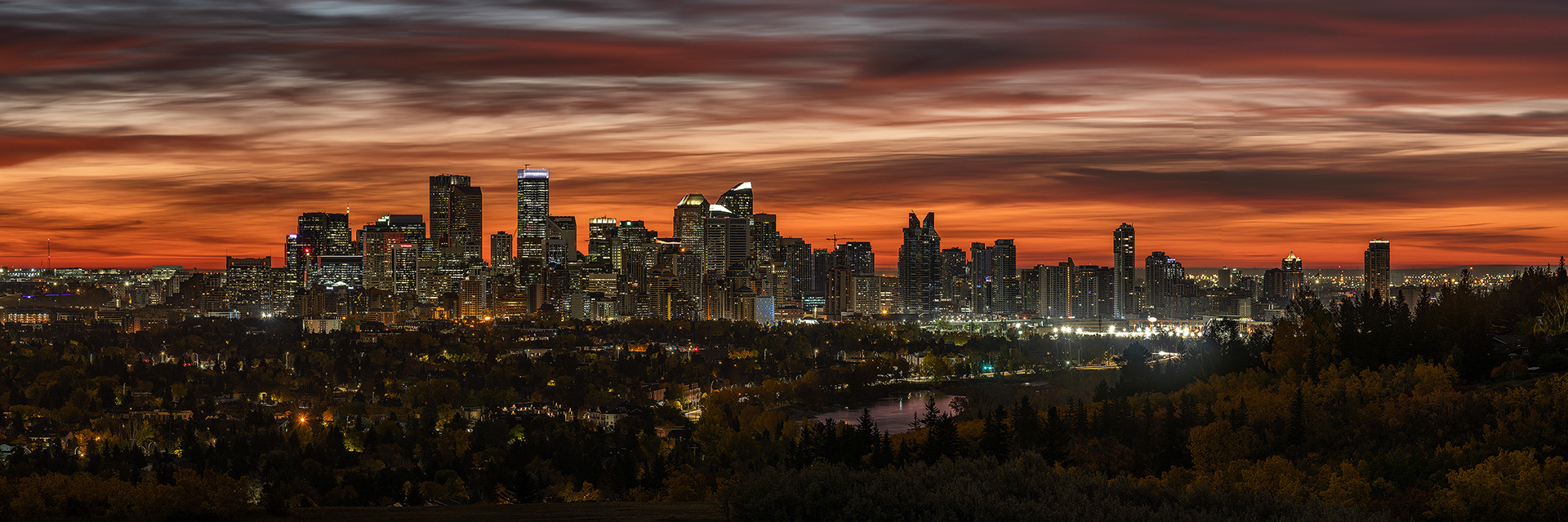 Panoramic Cityscape (pre sunrise) from Edworthy Park, Calgary, Alberta