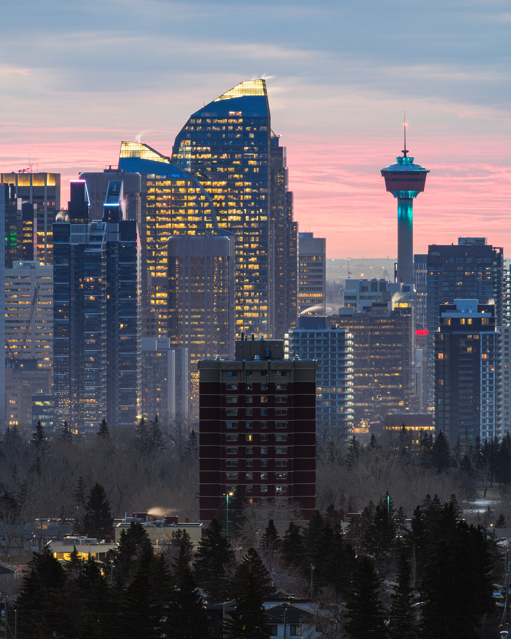 Photo of a portion of the Downtown Calgary skyline from Strathcona Eco Park, Calgary, AB - March 19th