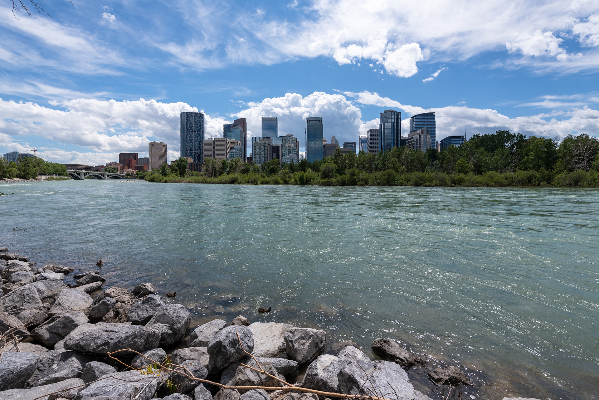 Downtown view from the Pathway alongside Memorial Drive, Calgary, Alberta