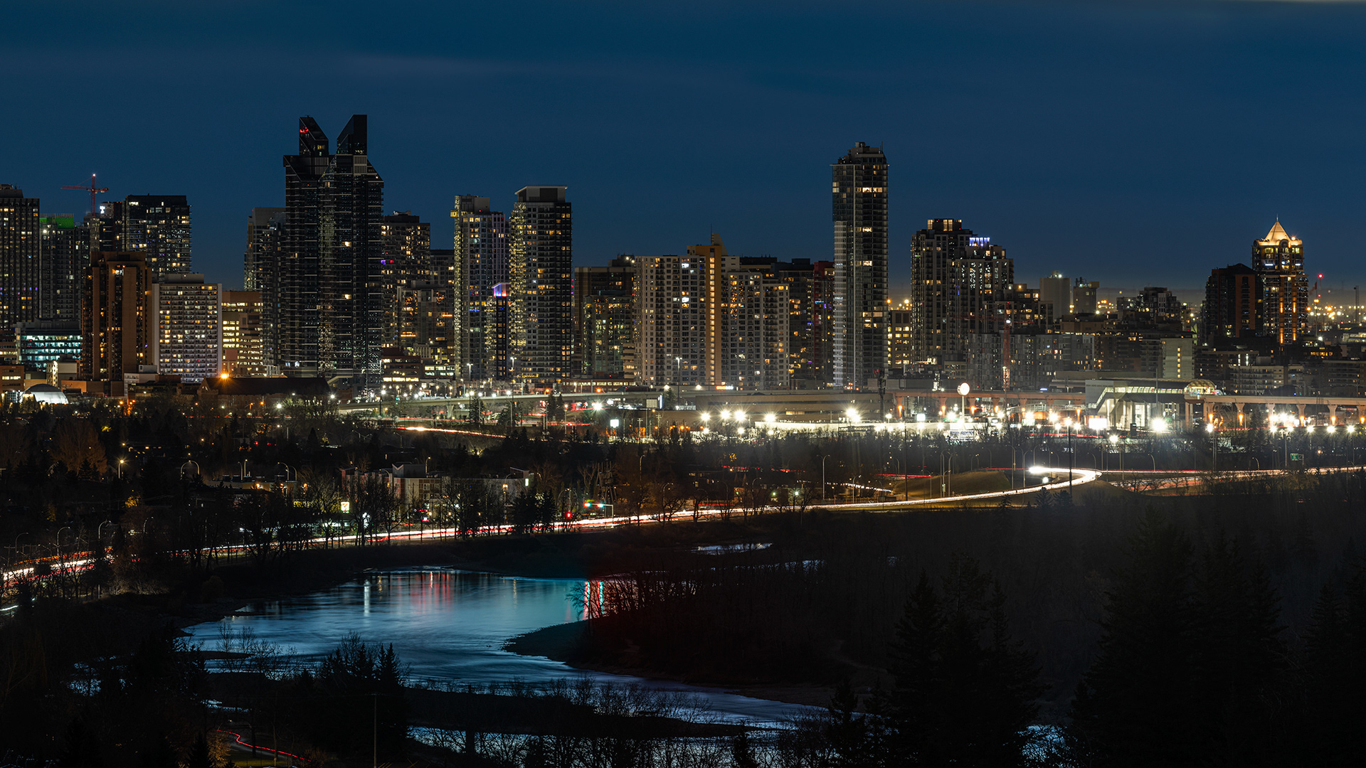 Cityscape (pre sunrise) from Edworthy Park, Calgary, Alberta