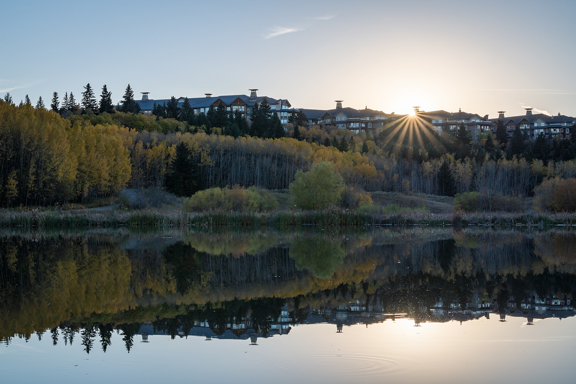 A pond at Sunset, from the Marshall Springs area of Fish Creek Provincial Park, Calgary, AB - October 12th, 2022 (6:13 PM, 45 Mp)