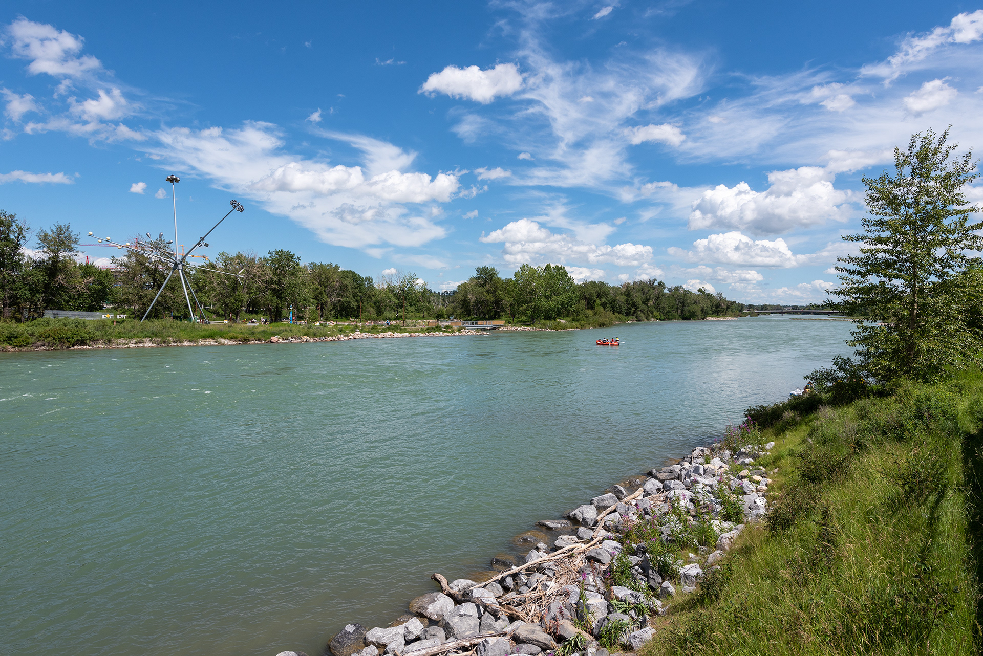 Downstream view of the Bow River from the Pathway near the George C. King Bridge, Calgary, Alberta