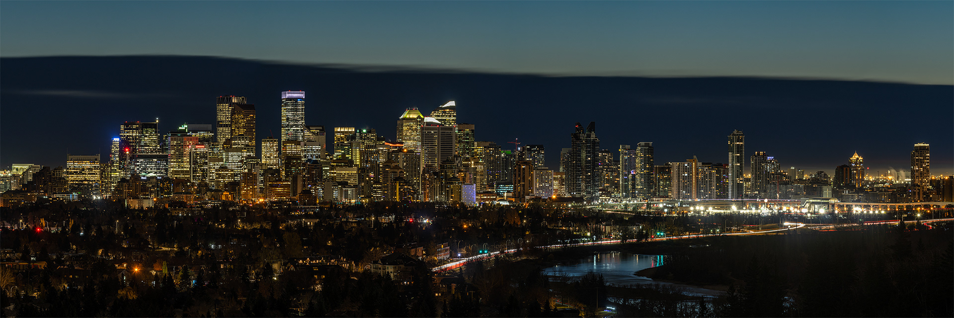Panoramic Cityscape (pre sunrise) from Edworthy Park, Calgary, Alberta
