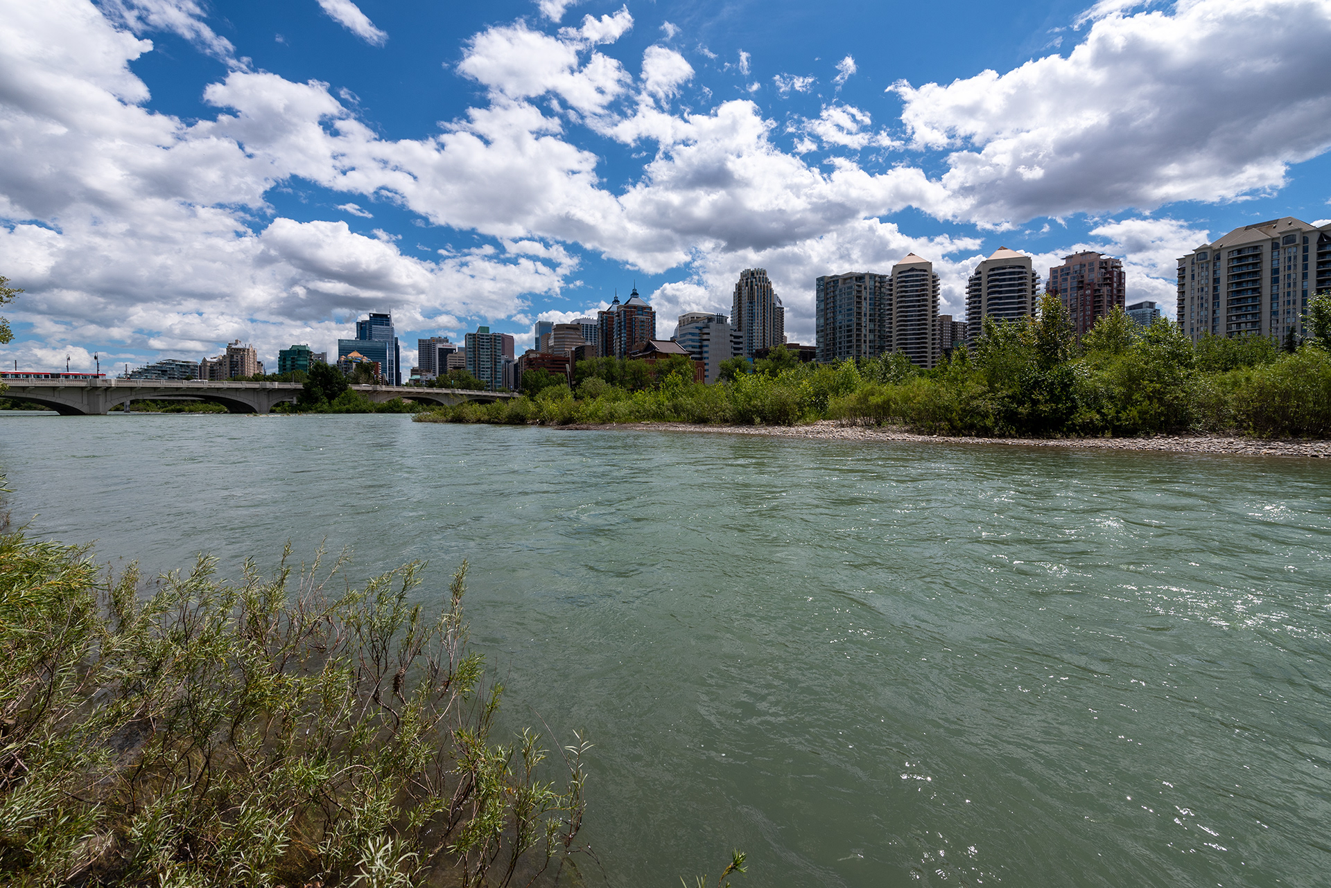 Downtown view from the Pathway alongside Memorial Drive, Calgary, Alberta