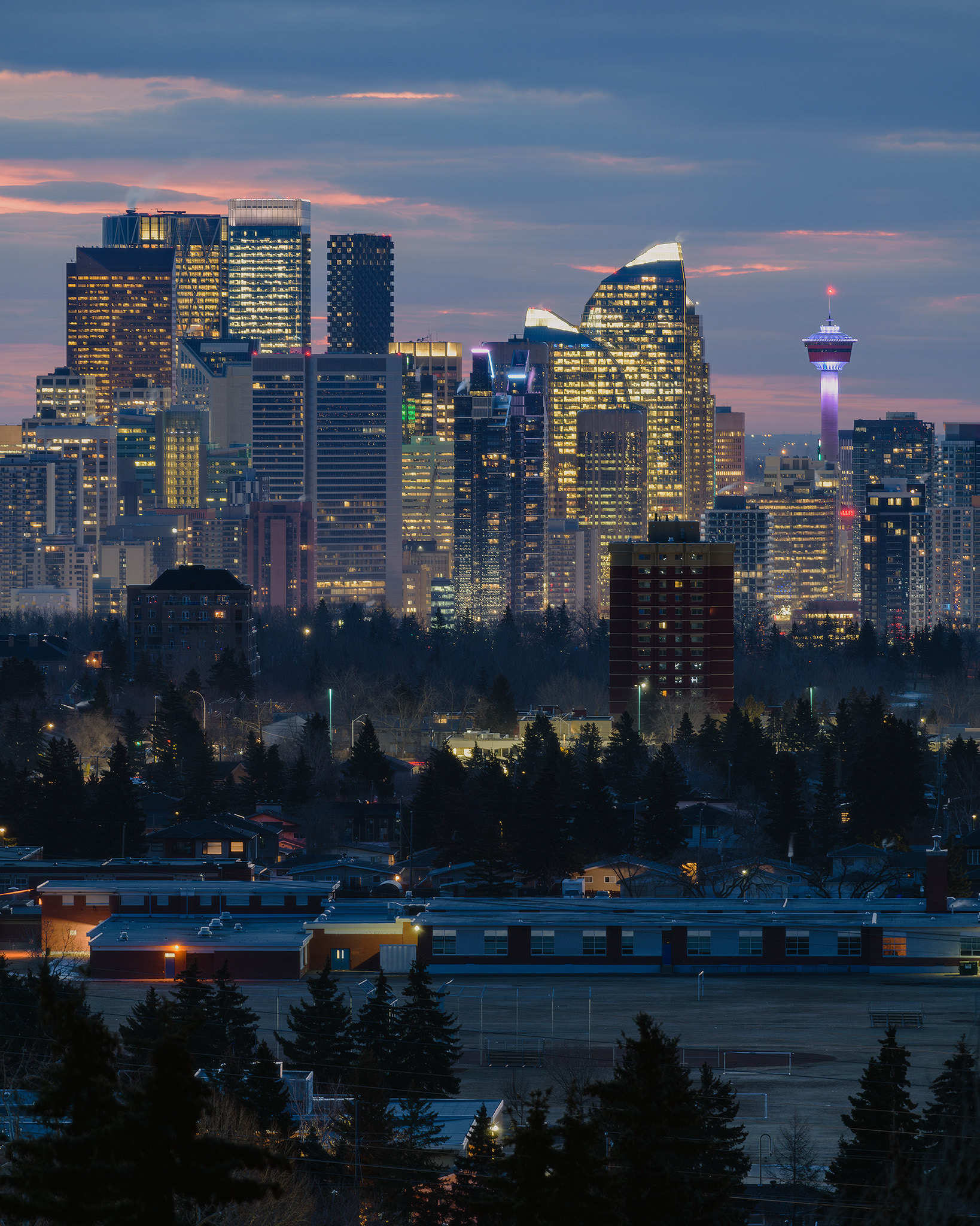 Photo of a portion of the Downtown Calgary skyline from Strathcona Eco Park, Calgary, AB - March 19th