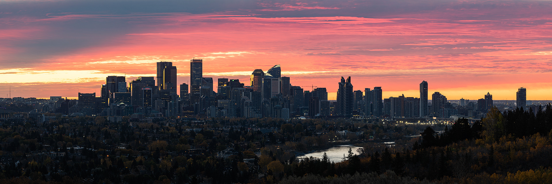 Panoramic Cityscape (pre sunrise) from Edworthy Park, Calgary, Alberta
