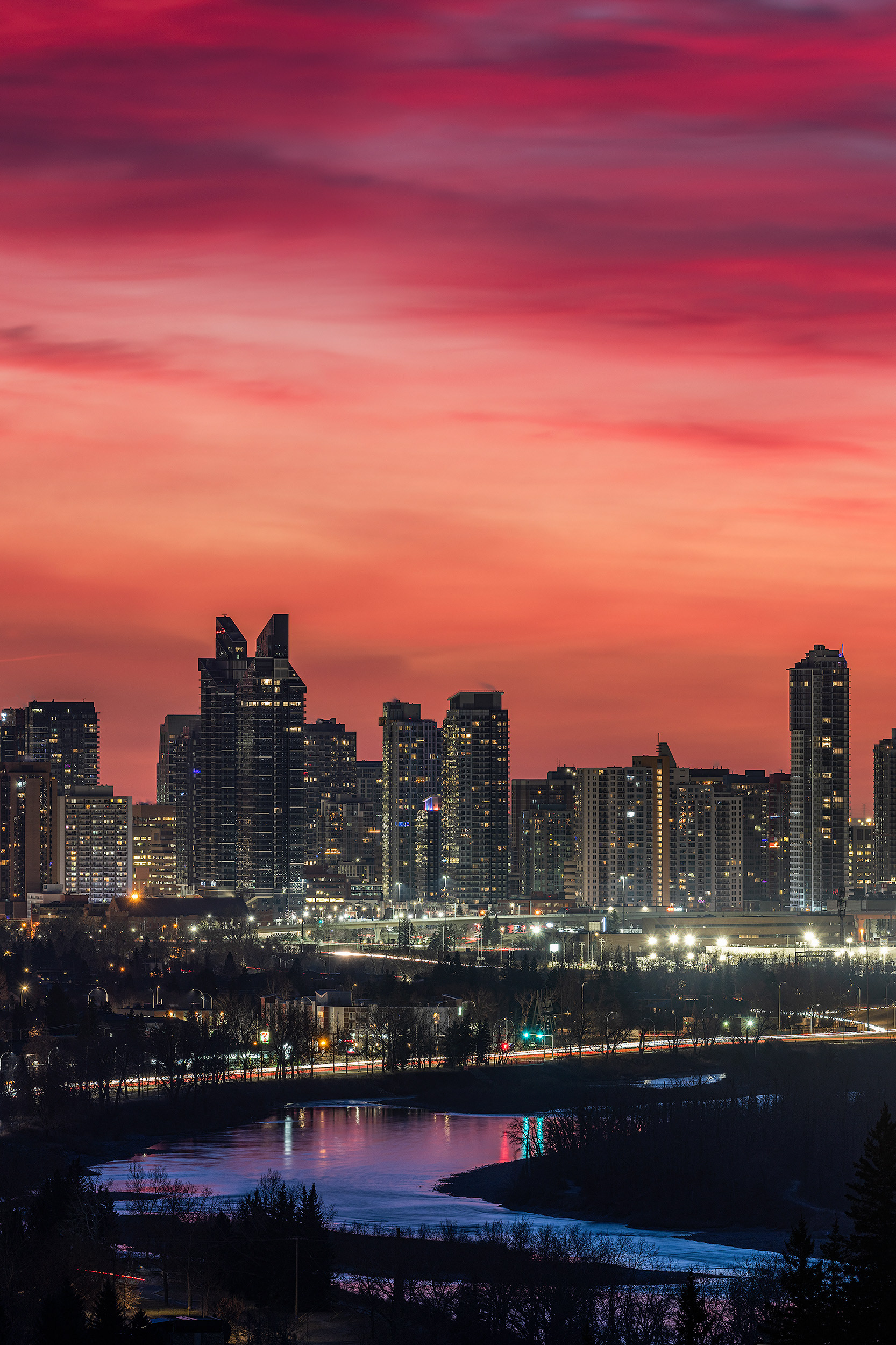 Cityscape (pre sunrise) from Edworthy Park, Calgary, Alberta