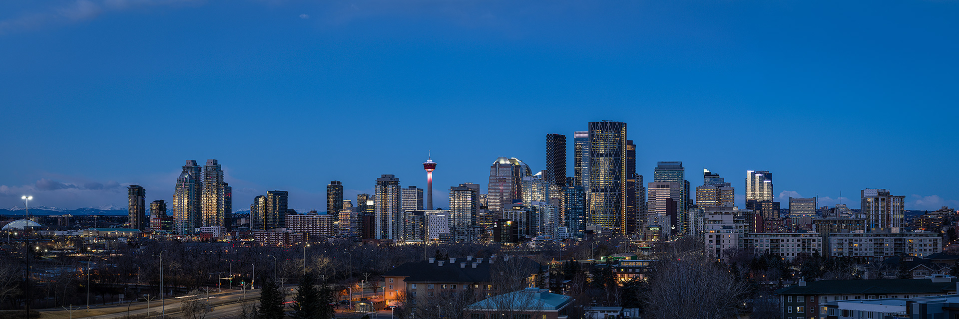 Panoramic Cityscape (pre sunrise) from Tom Campbell's Hill Natural Park, Calgary, Alberta