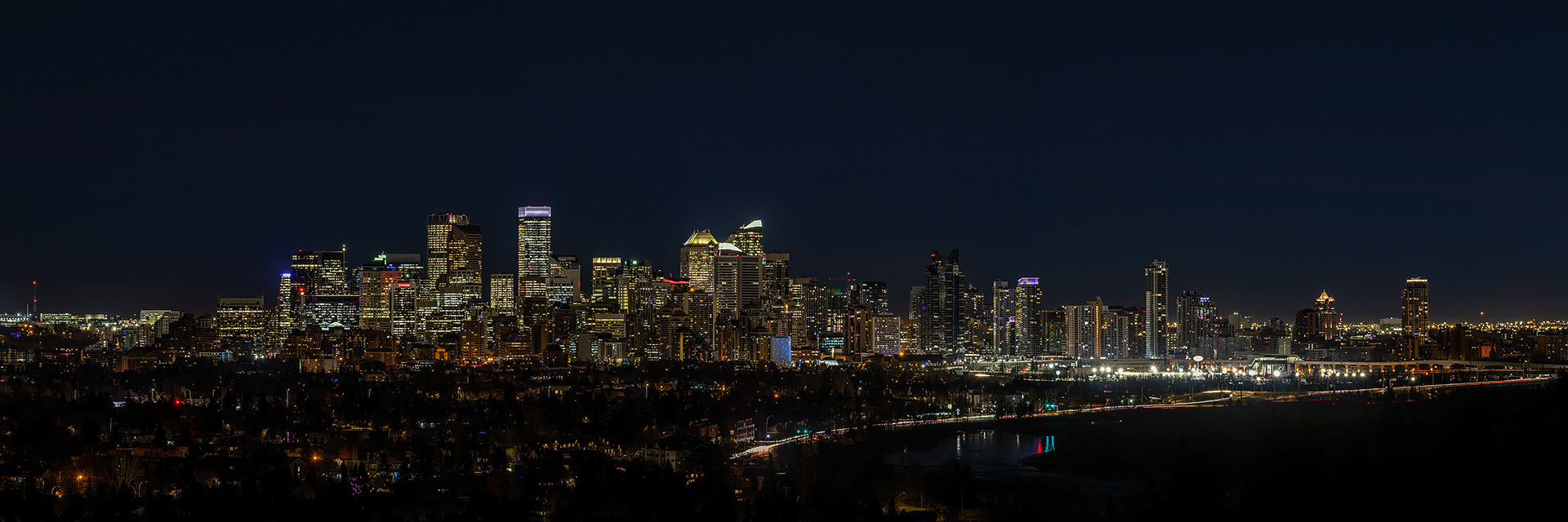 Panoramic Cityscape (pre sunrise) from Edworthy Park, Calgary, Alberta