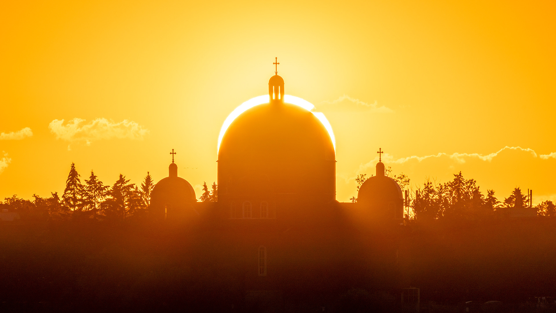 Sunset, Assumption of the Blessed Virgin Mary Ukrainian Catholic Church, from Tom Campbell's Hill Natural Park, Calgary, AB