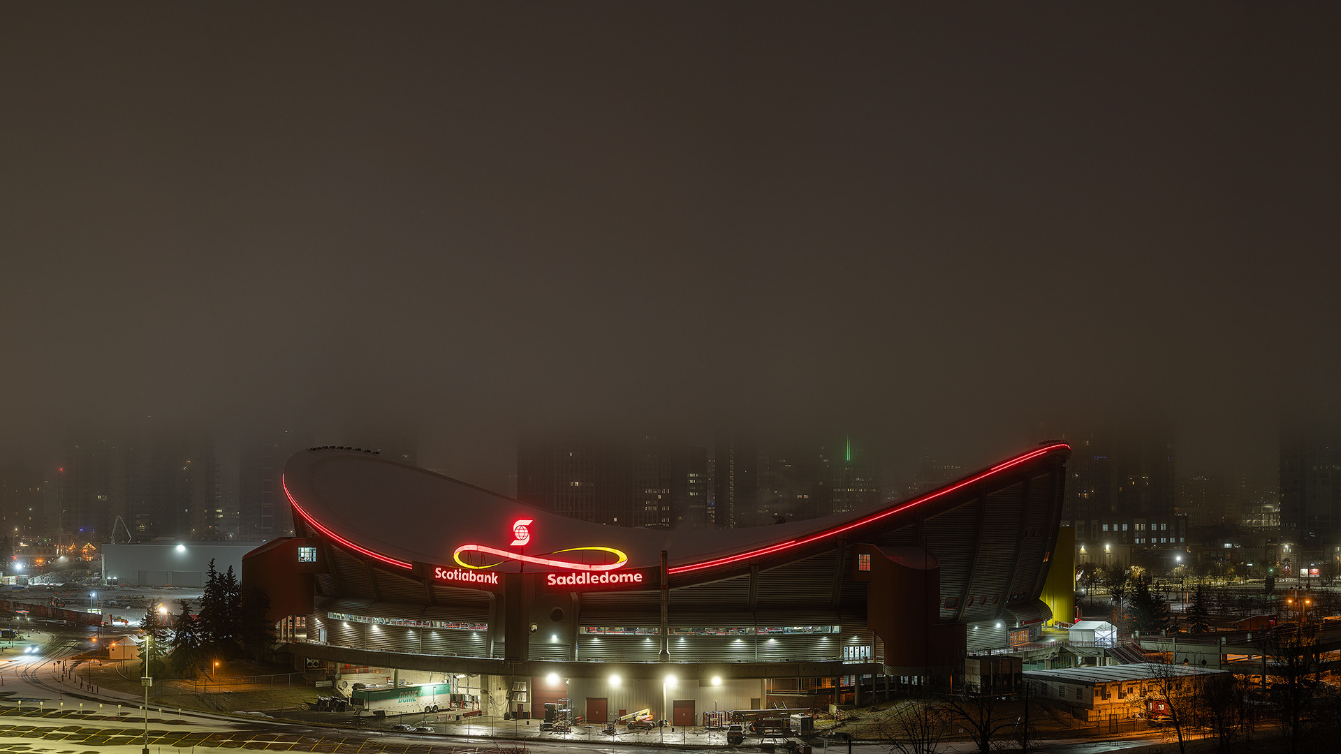 Scotiabank Saddledome under some low cloud cover (pre sunrise), Calgary, Alberta