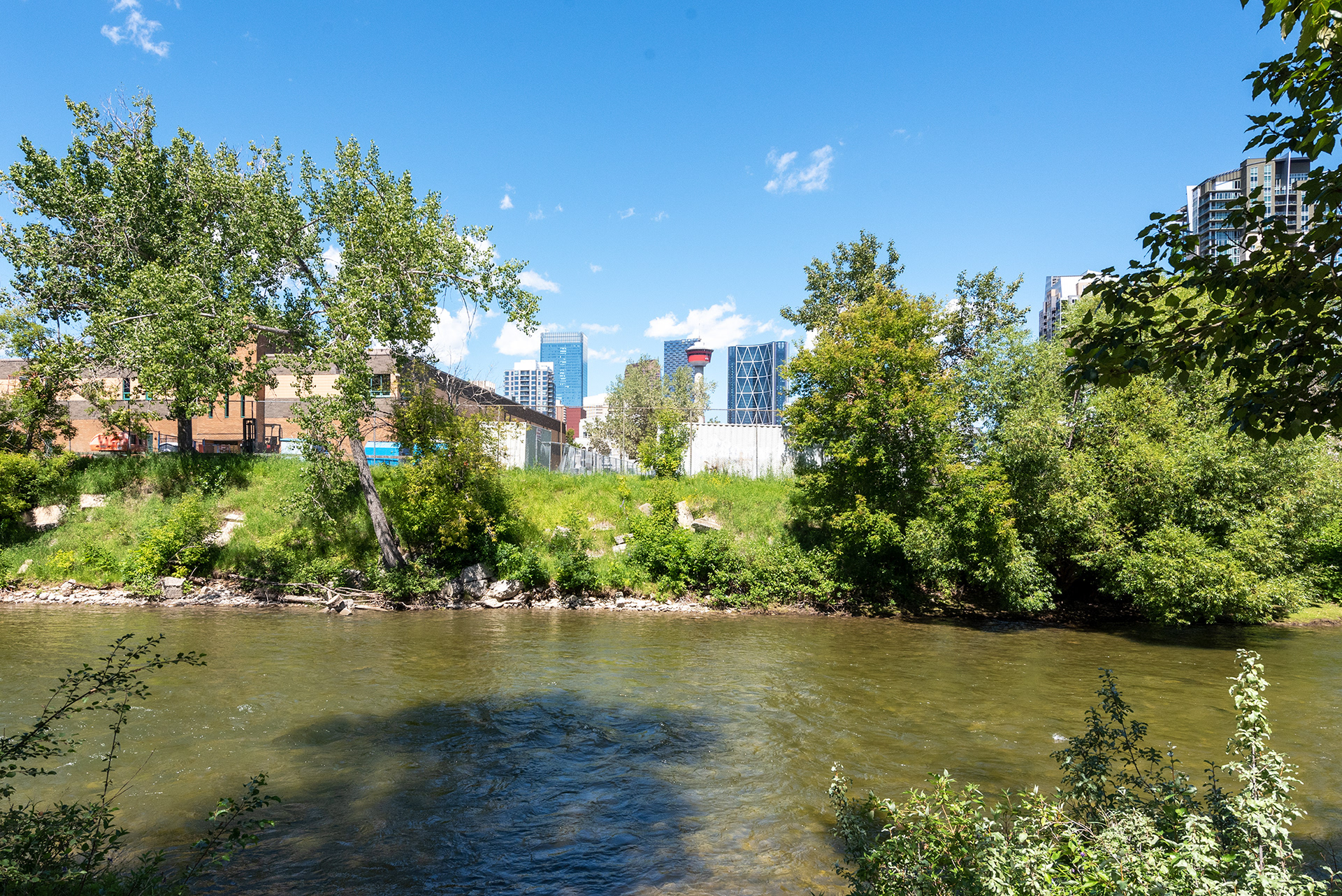 View of the Elbow River and part of the downtown skyline from near 1st Street SE
