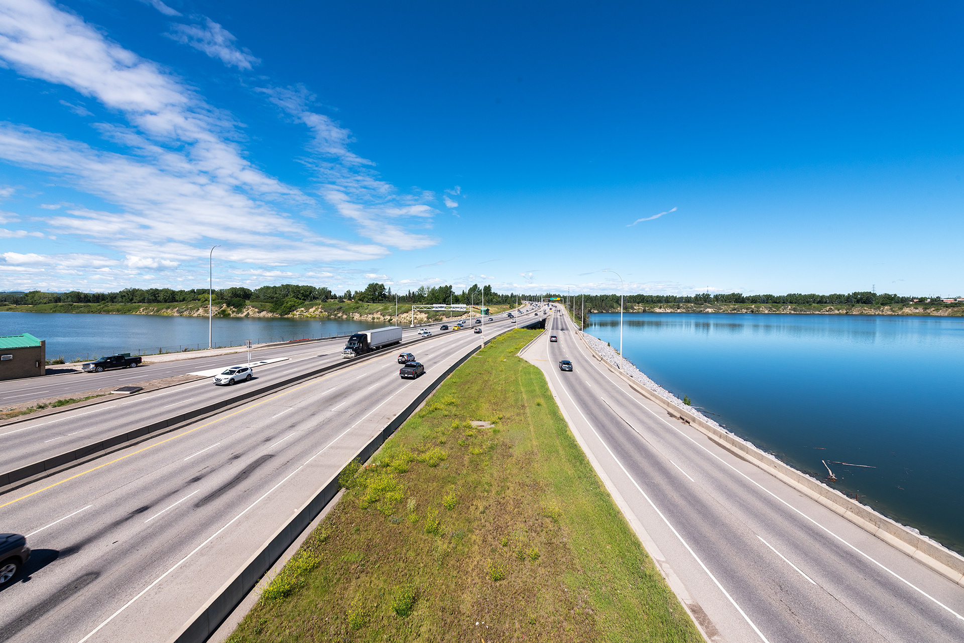 View of the Glenmore Reservoir, and the Glenmore Causeway Bridge