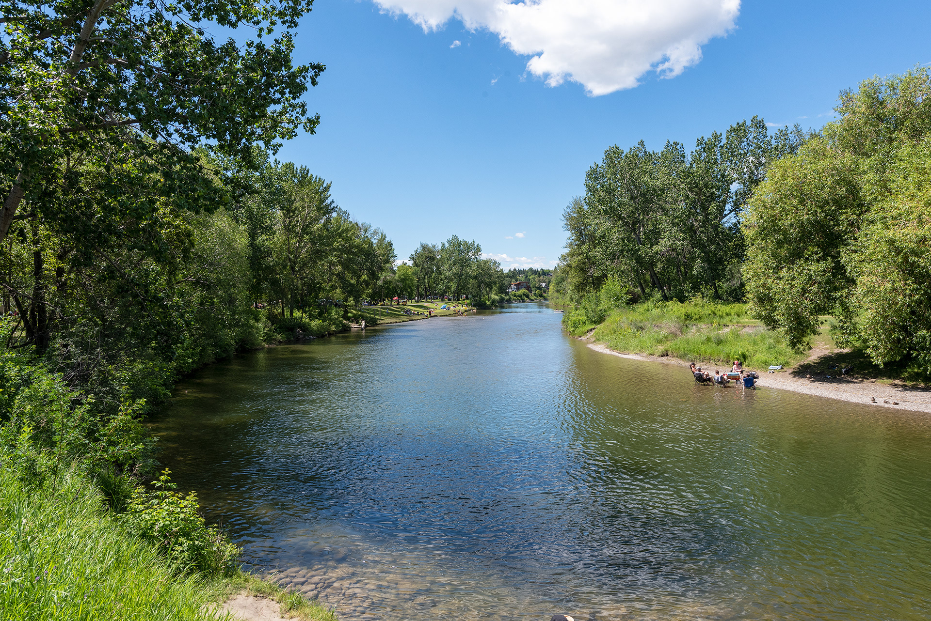 Upstream view of the Elbow River near Stanley Park
