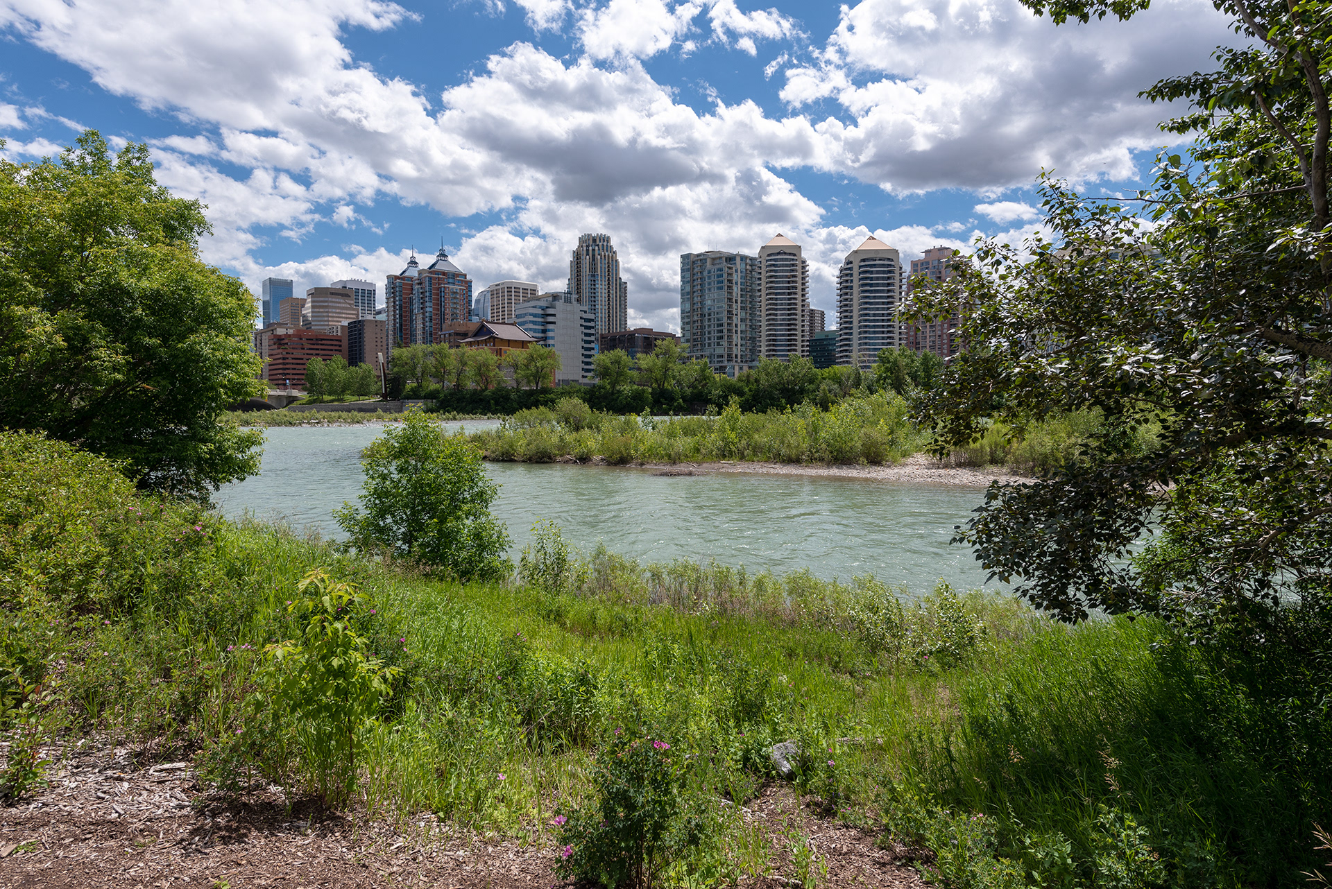 Downtown view from the Pathway alongside Memorial Drive, Calgary, Alberta